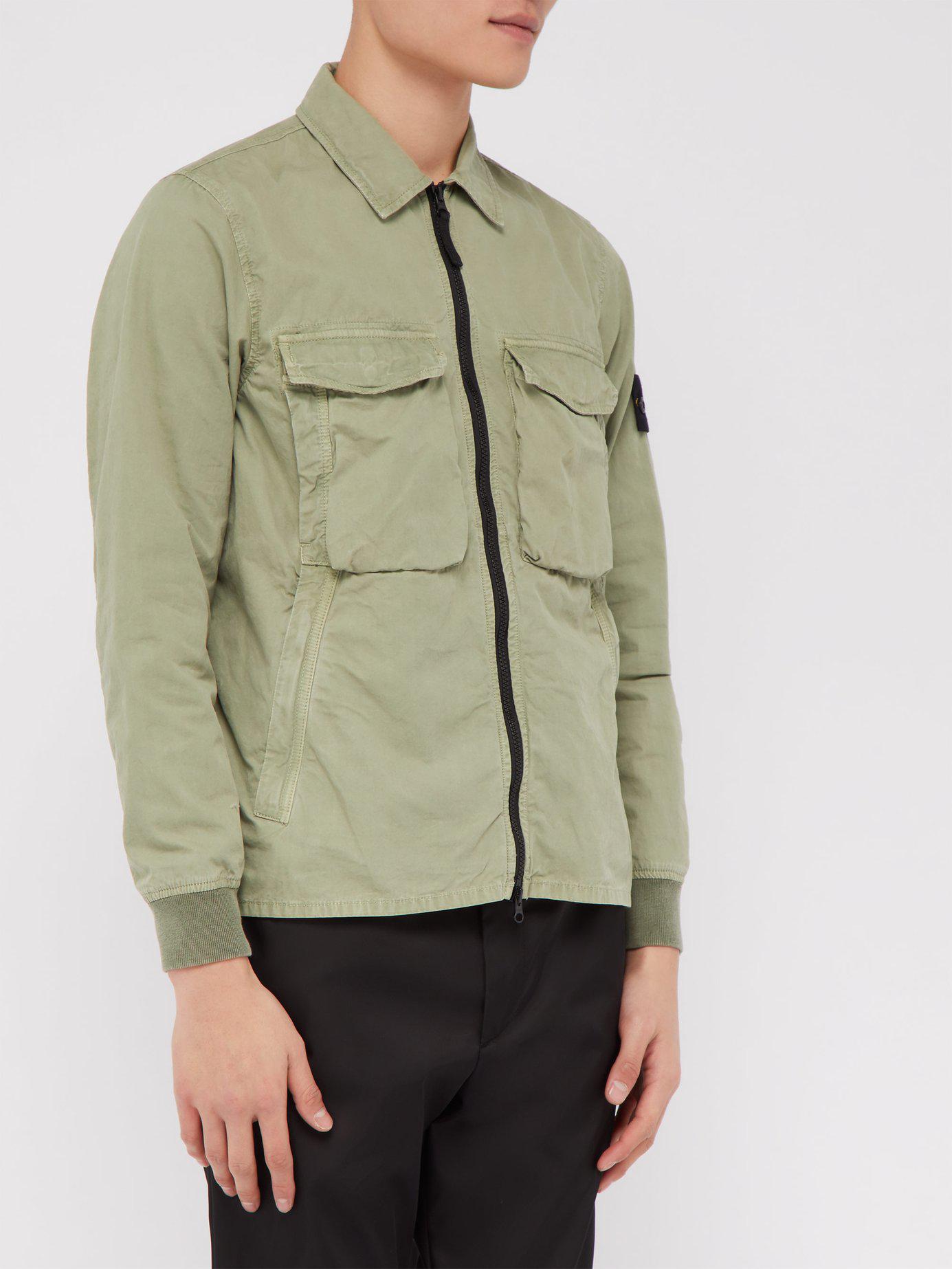 Stone Island Brushed Cotton Canvas Overshirt in Green for Men | Lyst