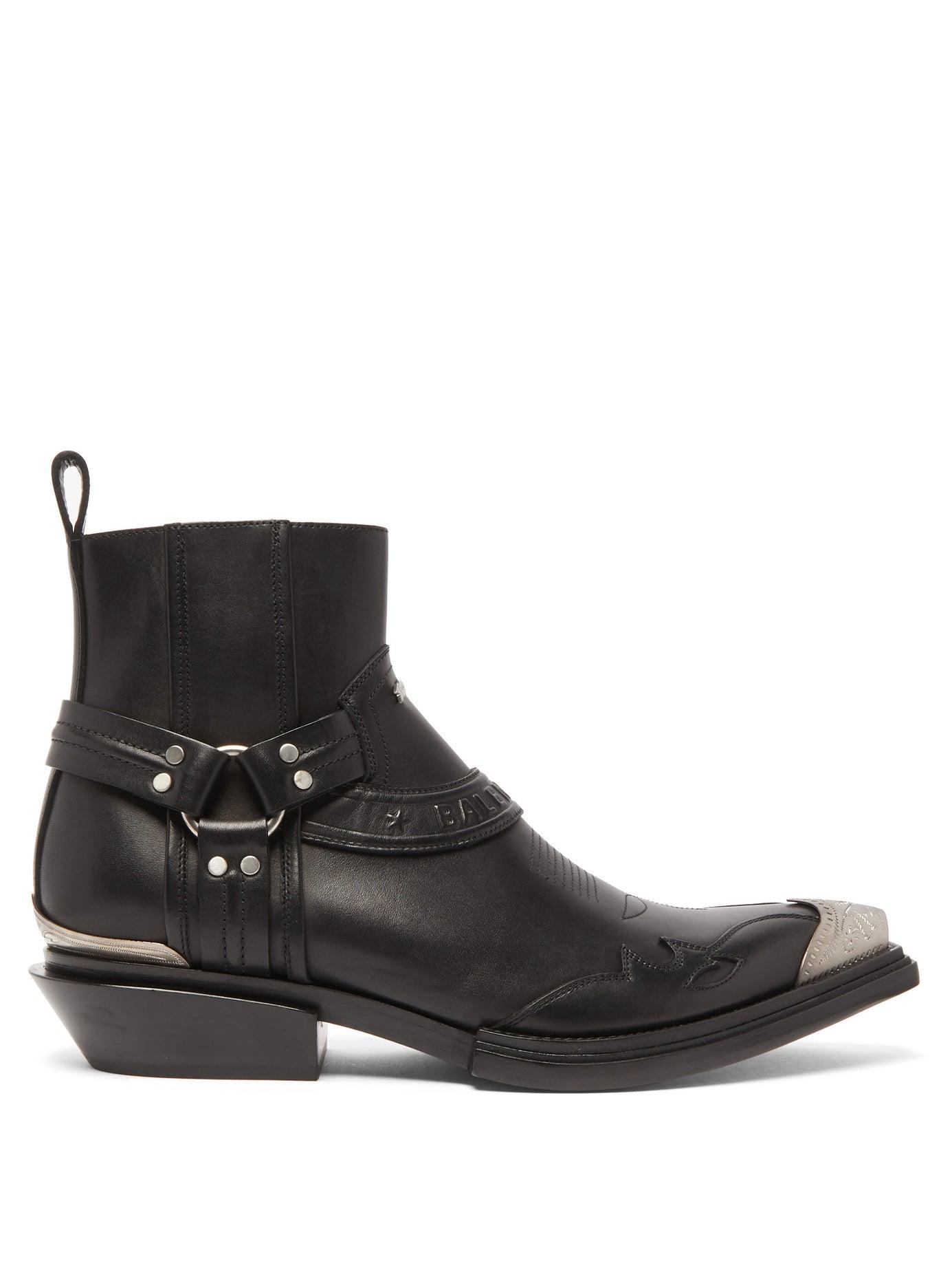 Balenciaga Santiag Western Leather Boots in Black for Men | Lyst