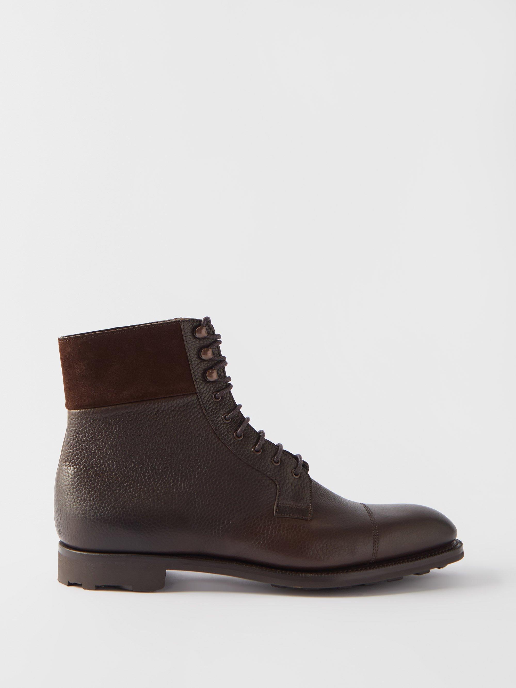 Edward Green Shetland Suede-trimmed Leather Boots in Brown for Men | Lyst