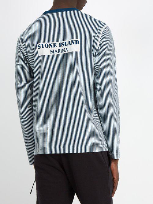 Stone Island Marina Striped Logo-print Cotton Top in Blue for Men | Lyst