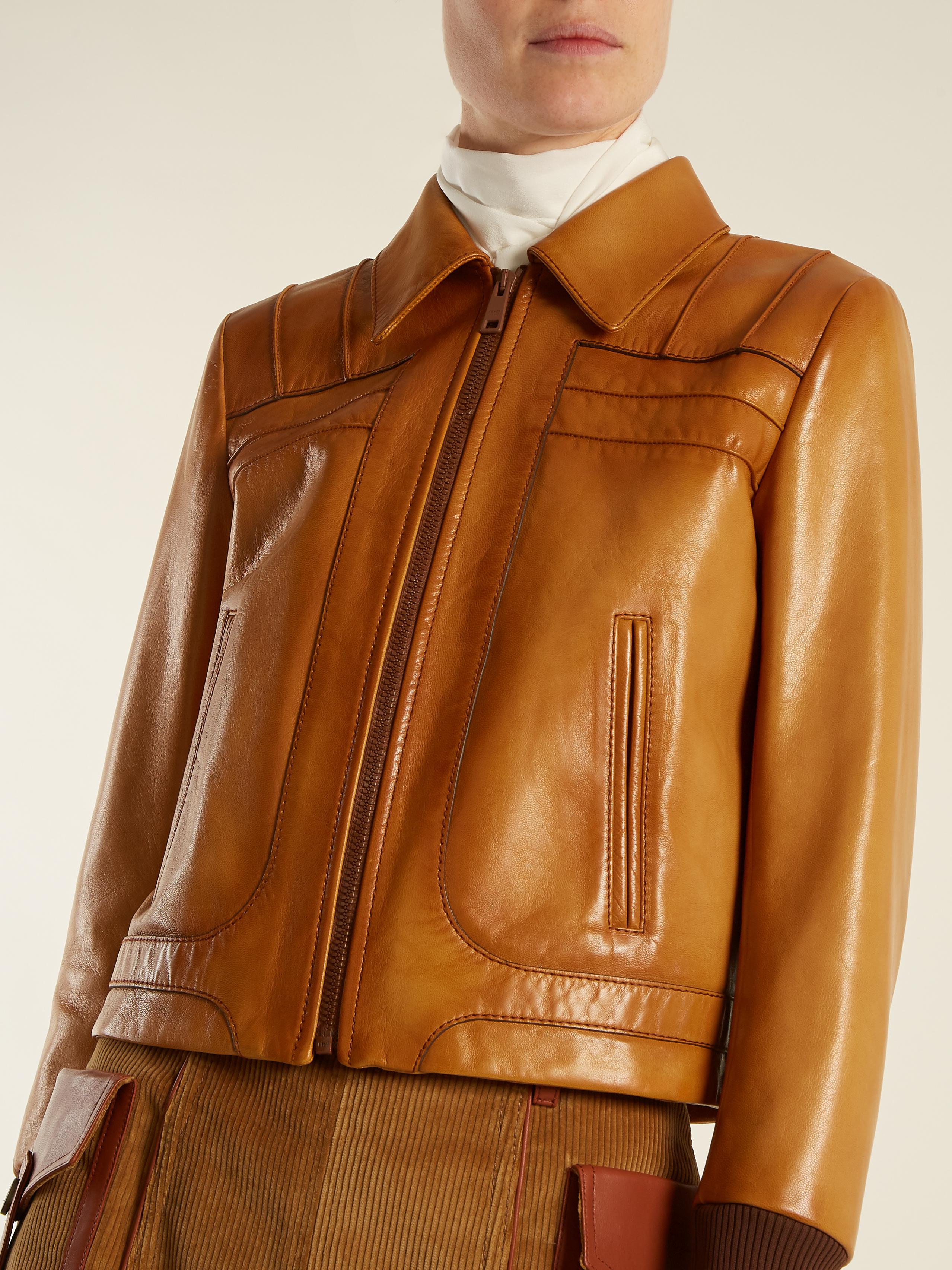 Prada Zipthrough Leather Jacket in Brown Lyst