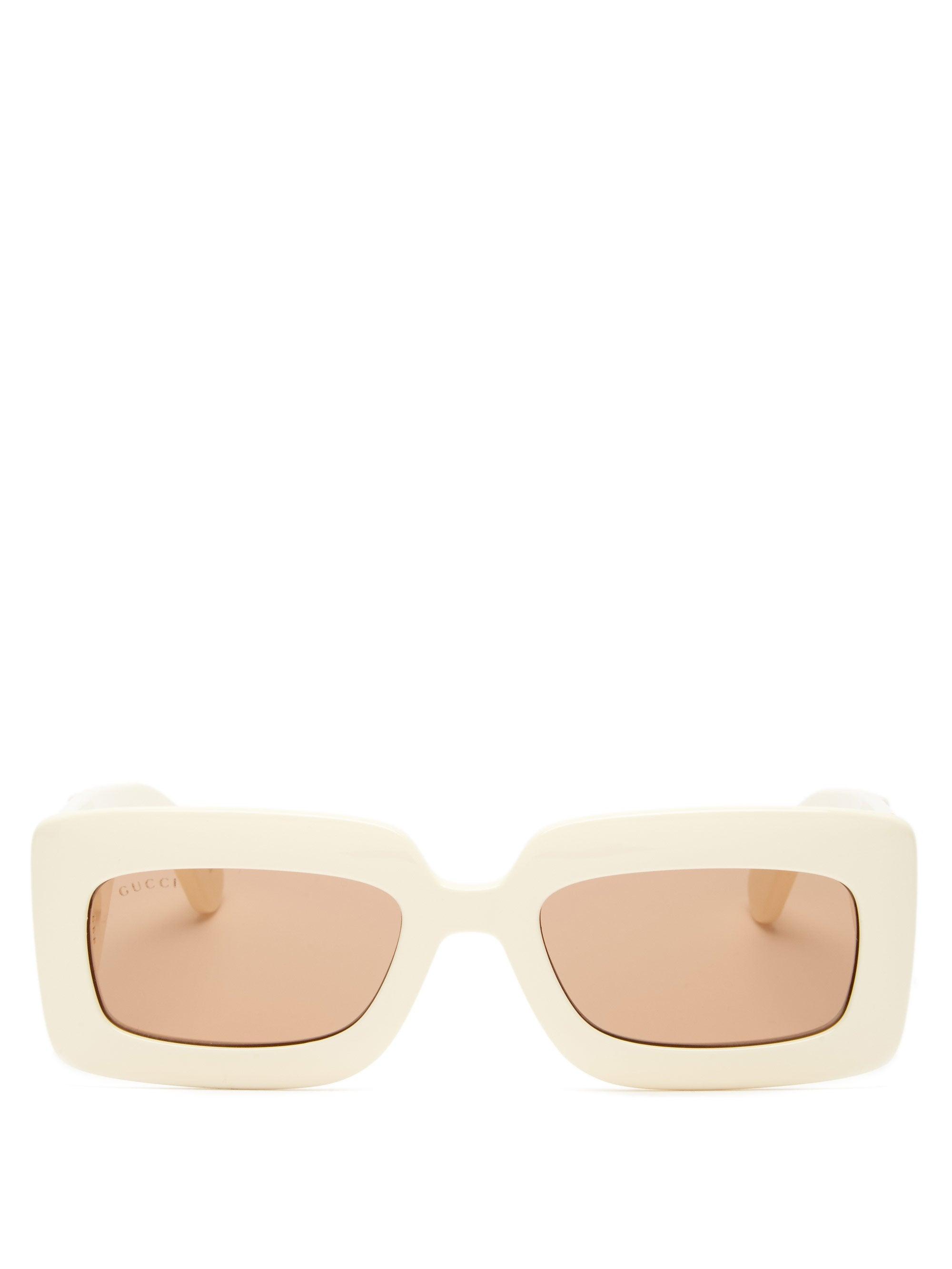 Gucci GG-logo Quilted Rectangular Acetate Sunglasses in White | Lyst