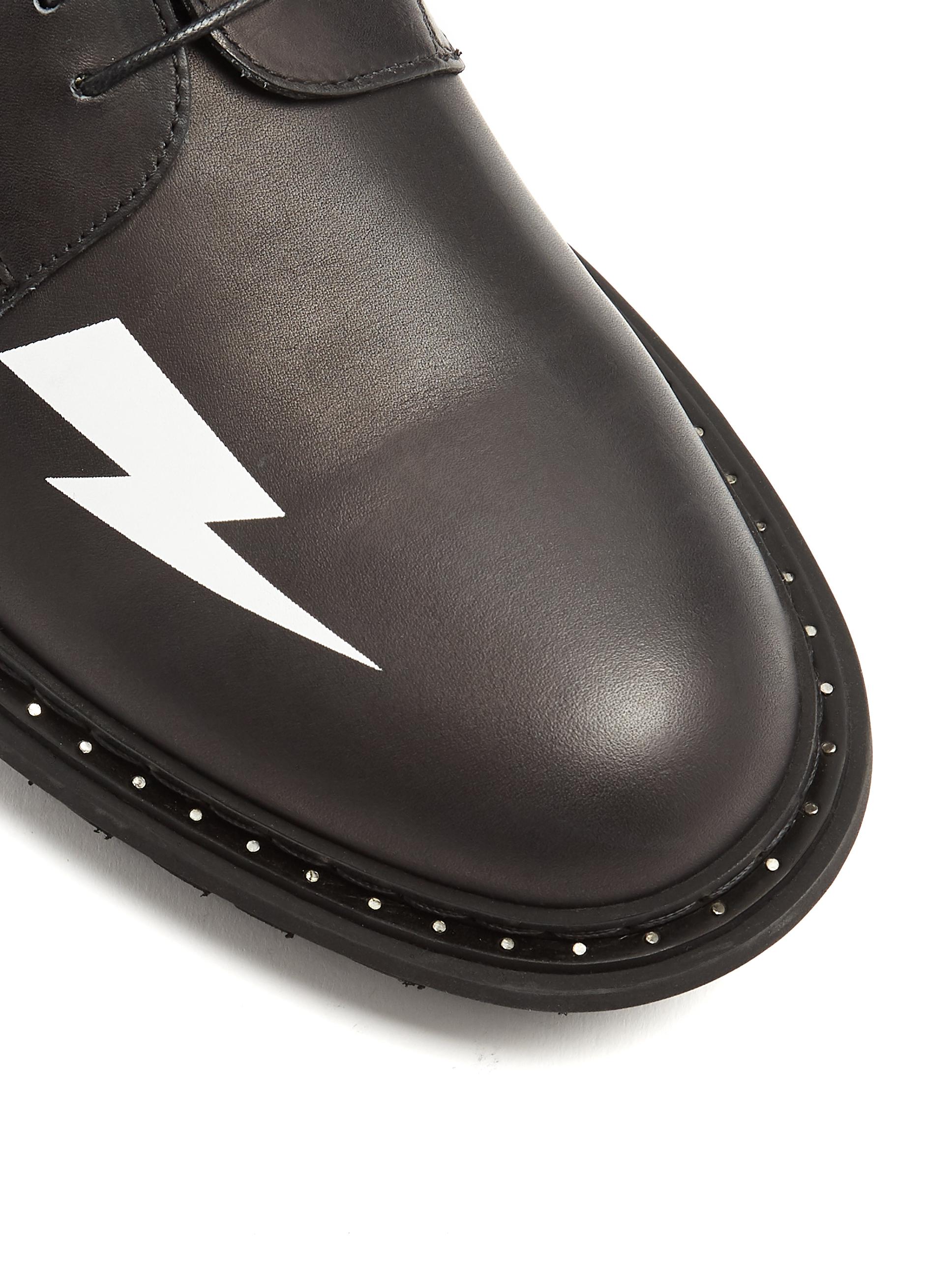 Neil Barrett Lightningbolt Leather Derby Shoes in Black
