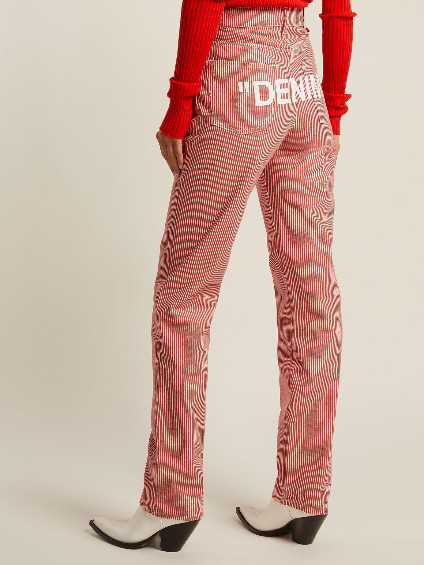 Off-White c/o Virgil Abloh Striped High Rise Straight Leg Jeans in Red |  Lyst