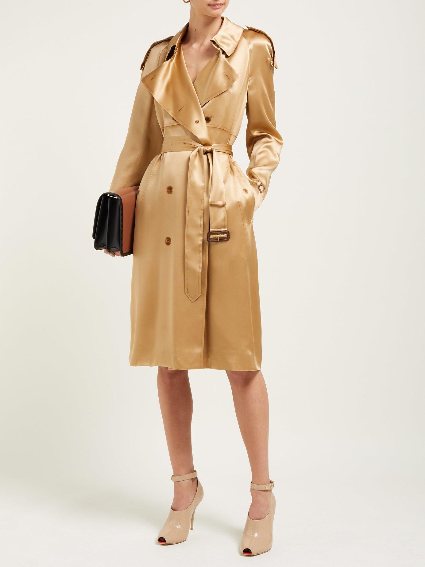 Burberry Double-breasted Silk-satin Trench Coat in Natural Lyst