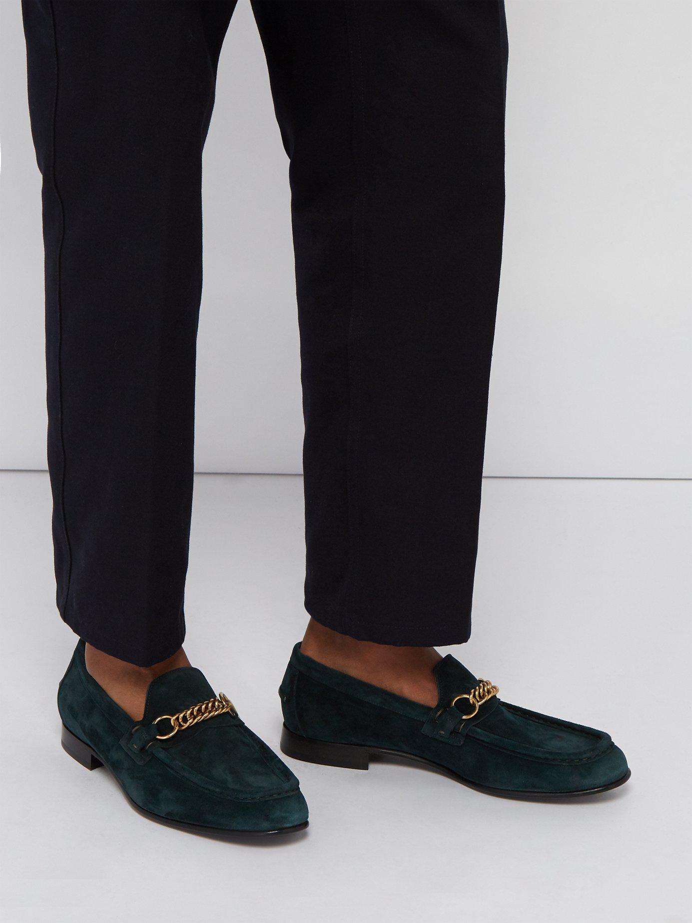 Burberry Solway Chain Suede Loafers in Green for Men - Lyst