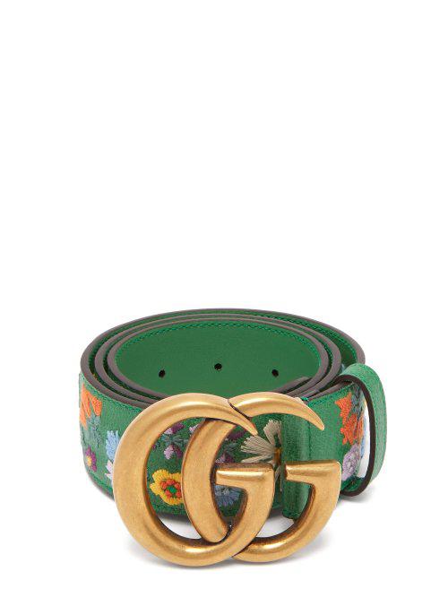 Gucci GG Marmont Jumbo GG Canvas & Leather Belt in Green