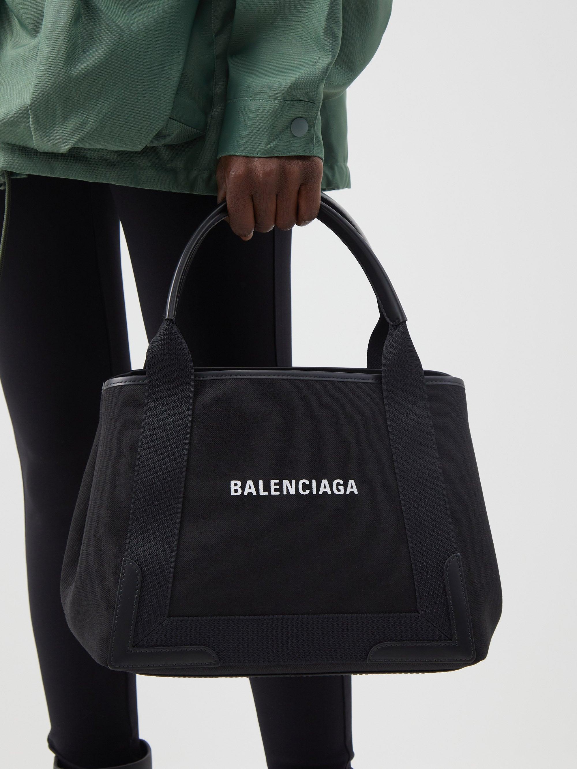 Balenciaga Cabas S Logo-print Leather-trim Canvas Tote Bag in Black | Lyst