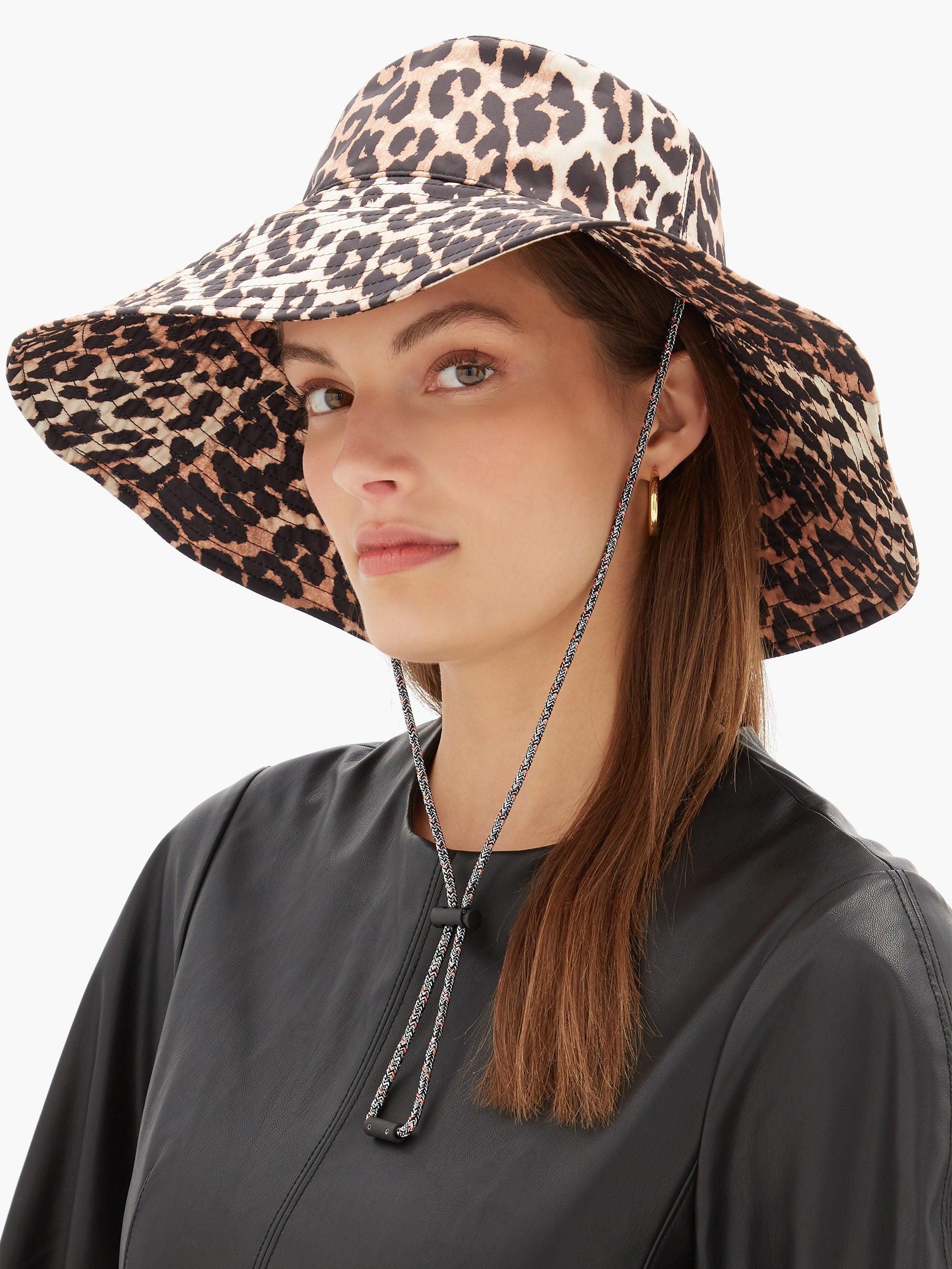 Ganni Logo-patch Leopard-print Wide-brim Bucket Hat in Brown | Lyst