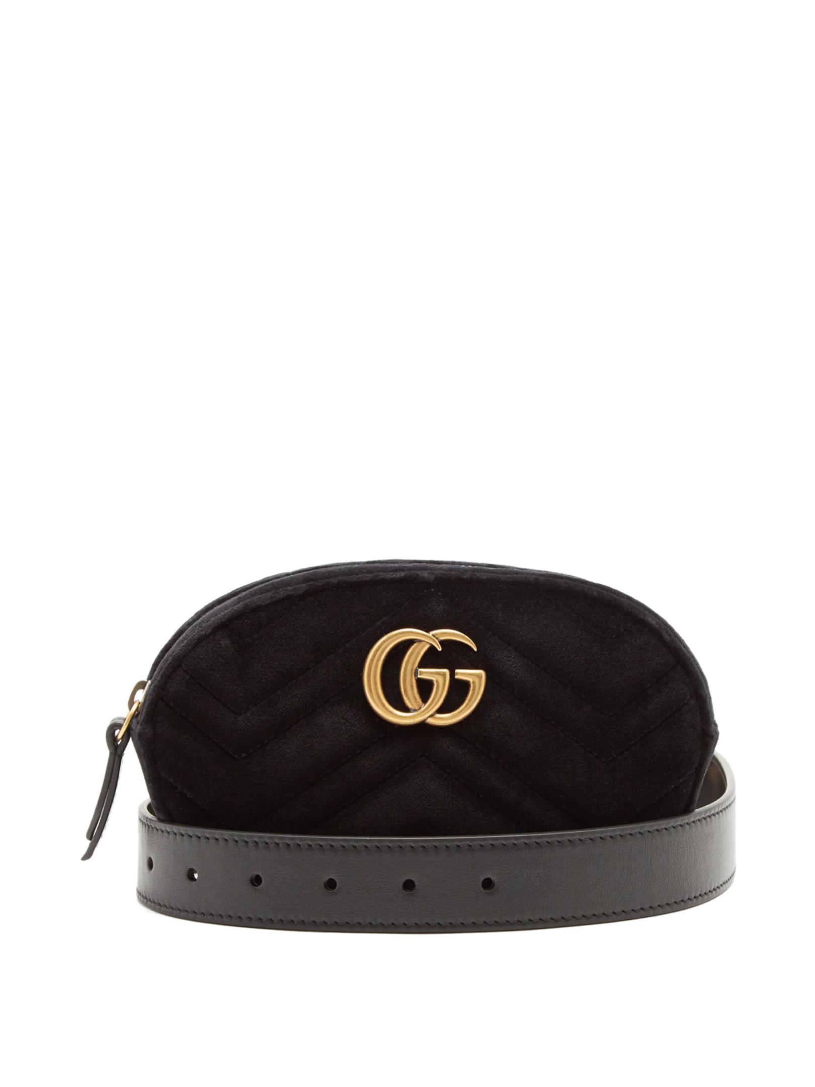 Gucci Gg Marmont Quilted-velvet Belt Bag in Black - Lyst