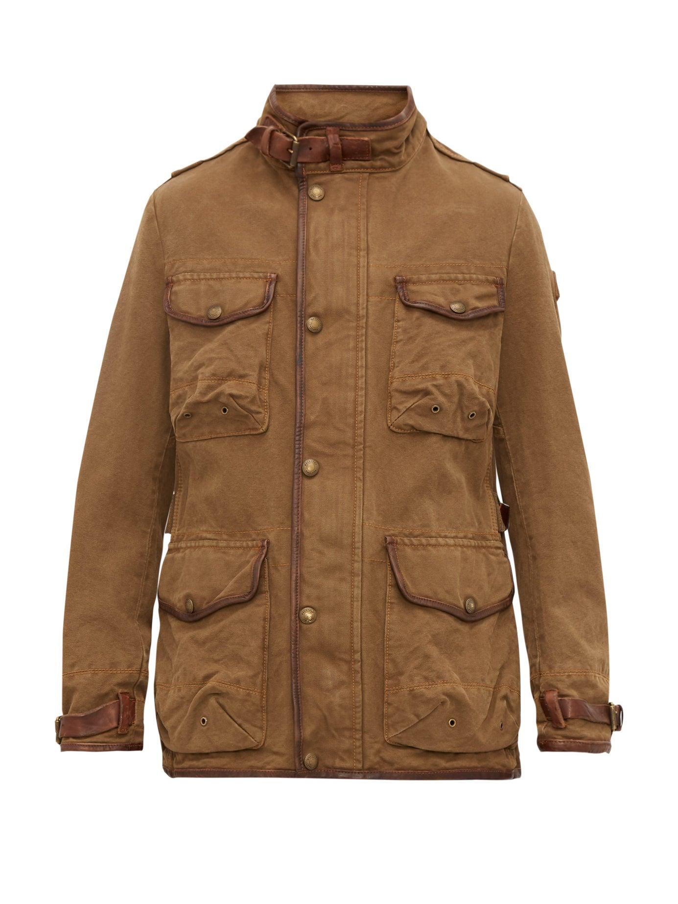 Belstaff Journey Leathertrimmed Canvas Field Jacket in Khaki (Natural