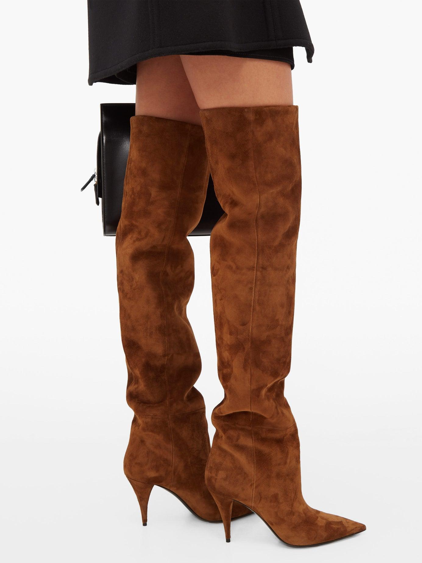 Saint Laurent Kiki Slouchy Suede Over-the-knee Boots in Brown | Lyst