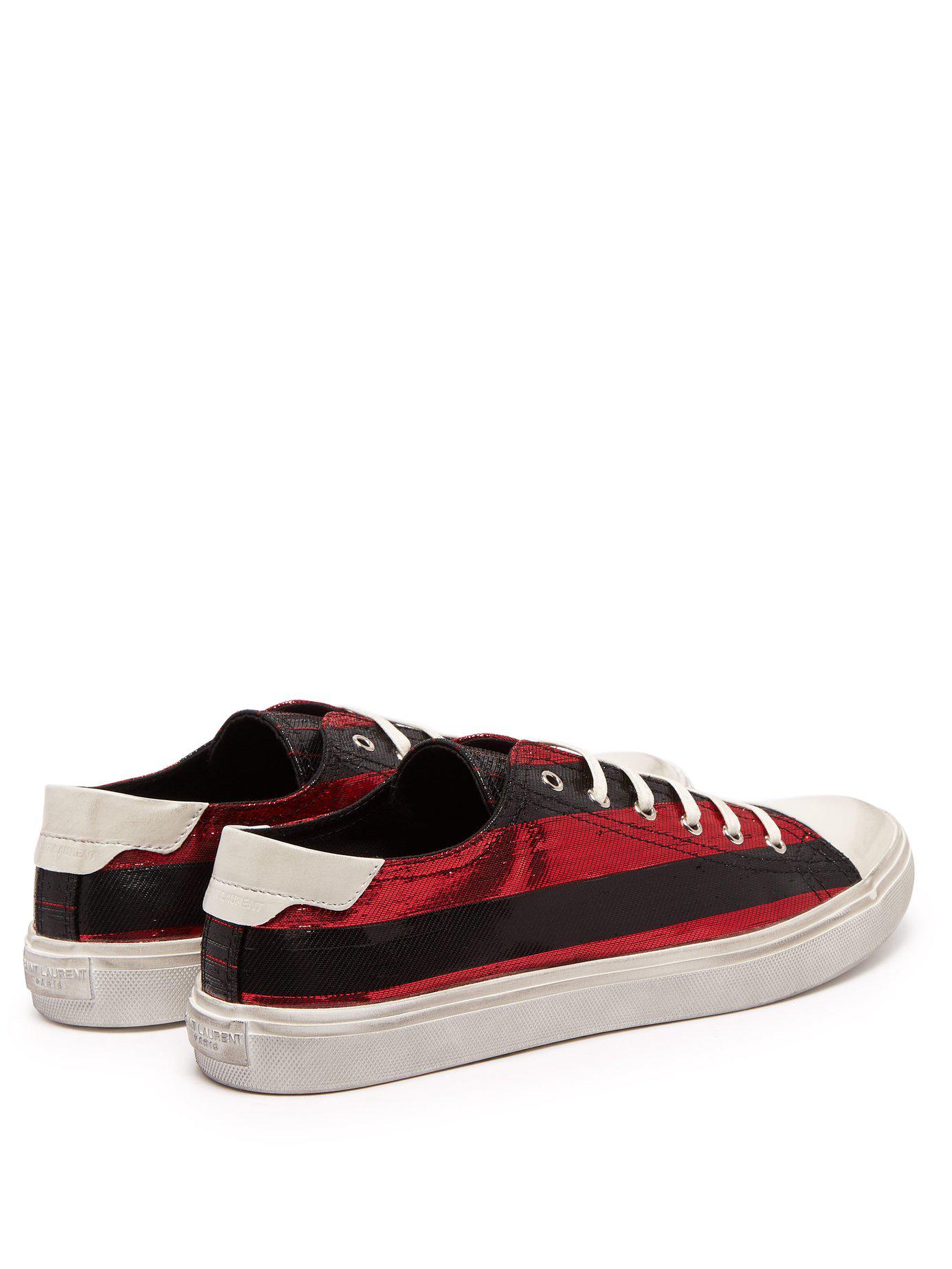 Saint Laurent Bedford Striped Low Top Leather Trainers in Burgundy (Red ...