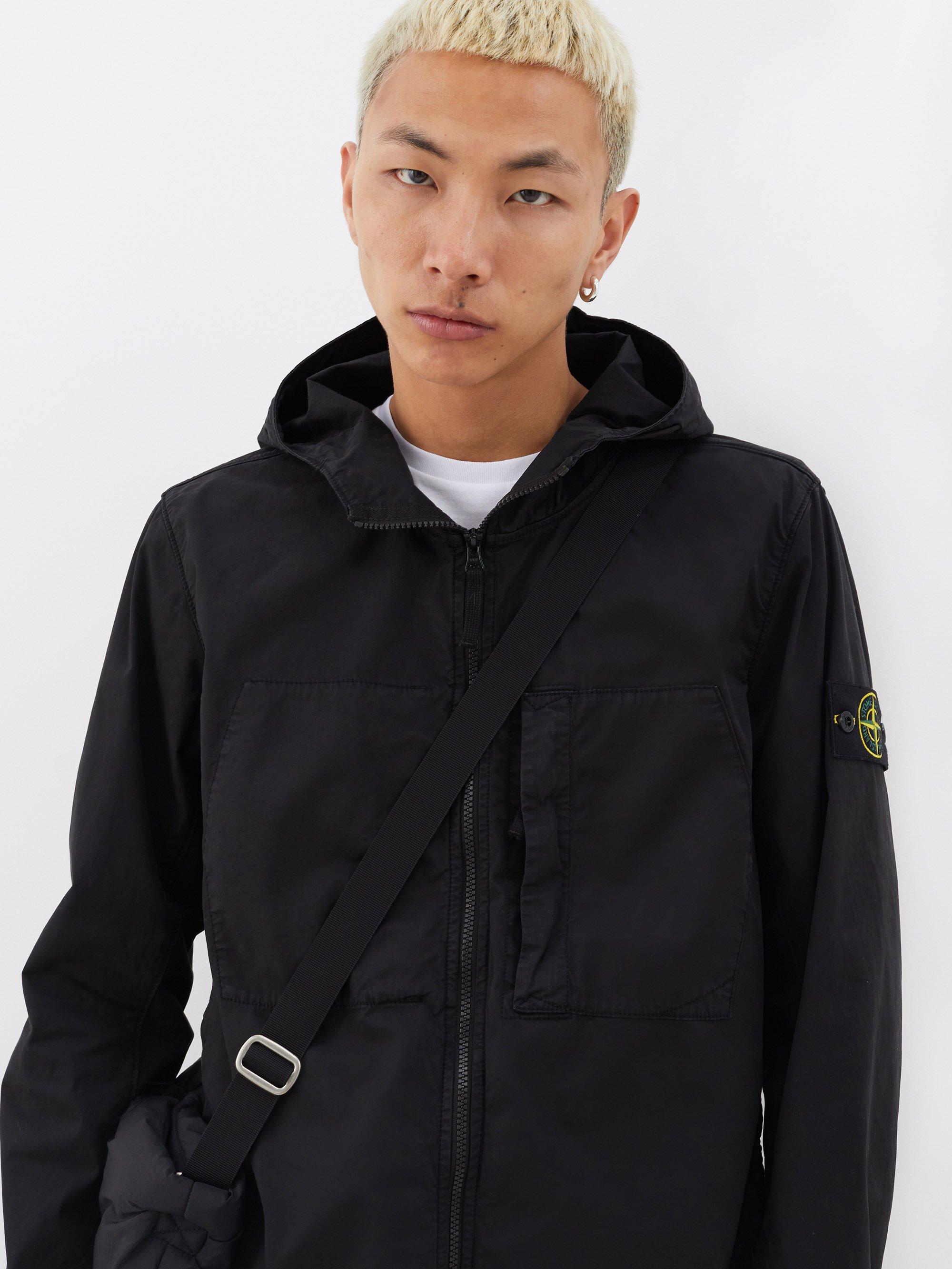 Stone Island Logo-patch Hooded Cotton-blend Jacket in Blue for Men