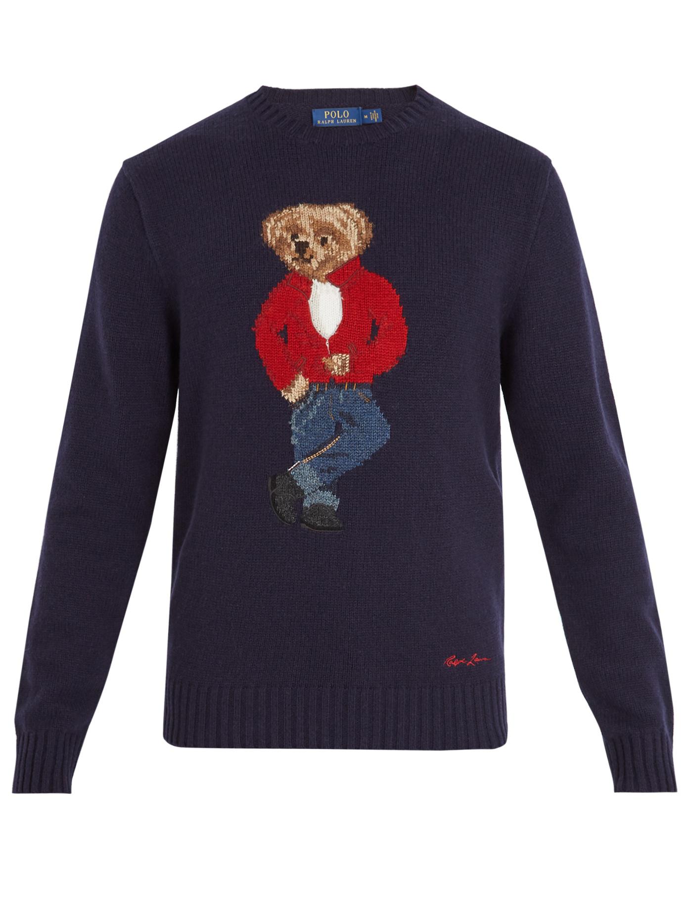 Polo Ralph Lauren Teddy Bear-intarsia Wool Sweater in Navy (Blue) for ...