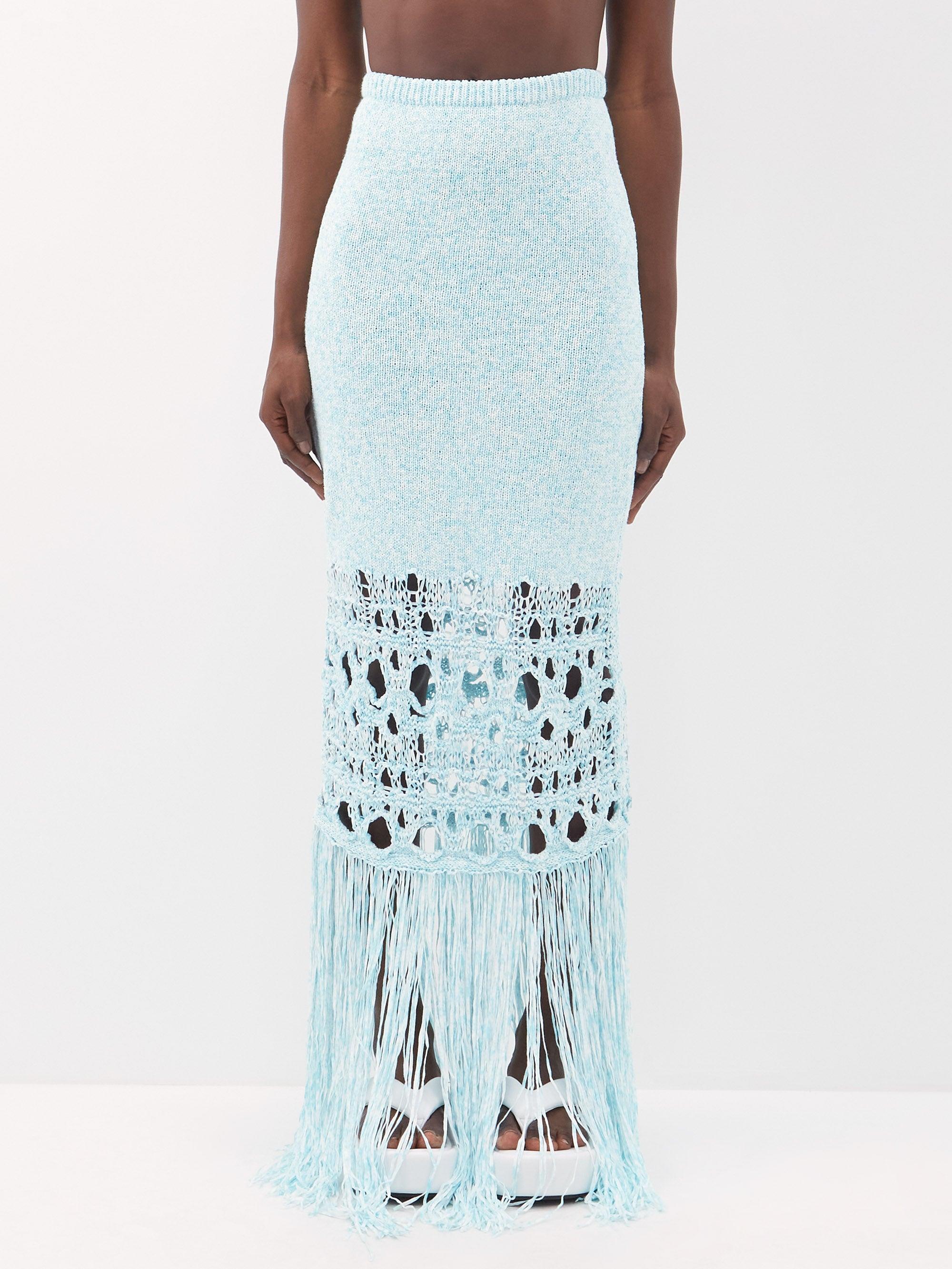 Christopher Esber Cotton Fringed Crochetknit Maxi Skirt in Blue Lyst