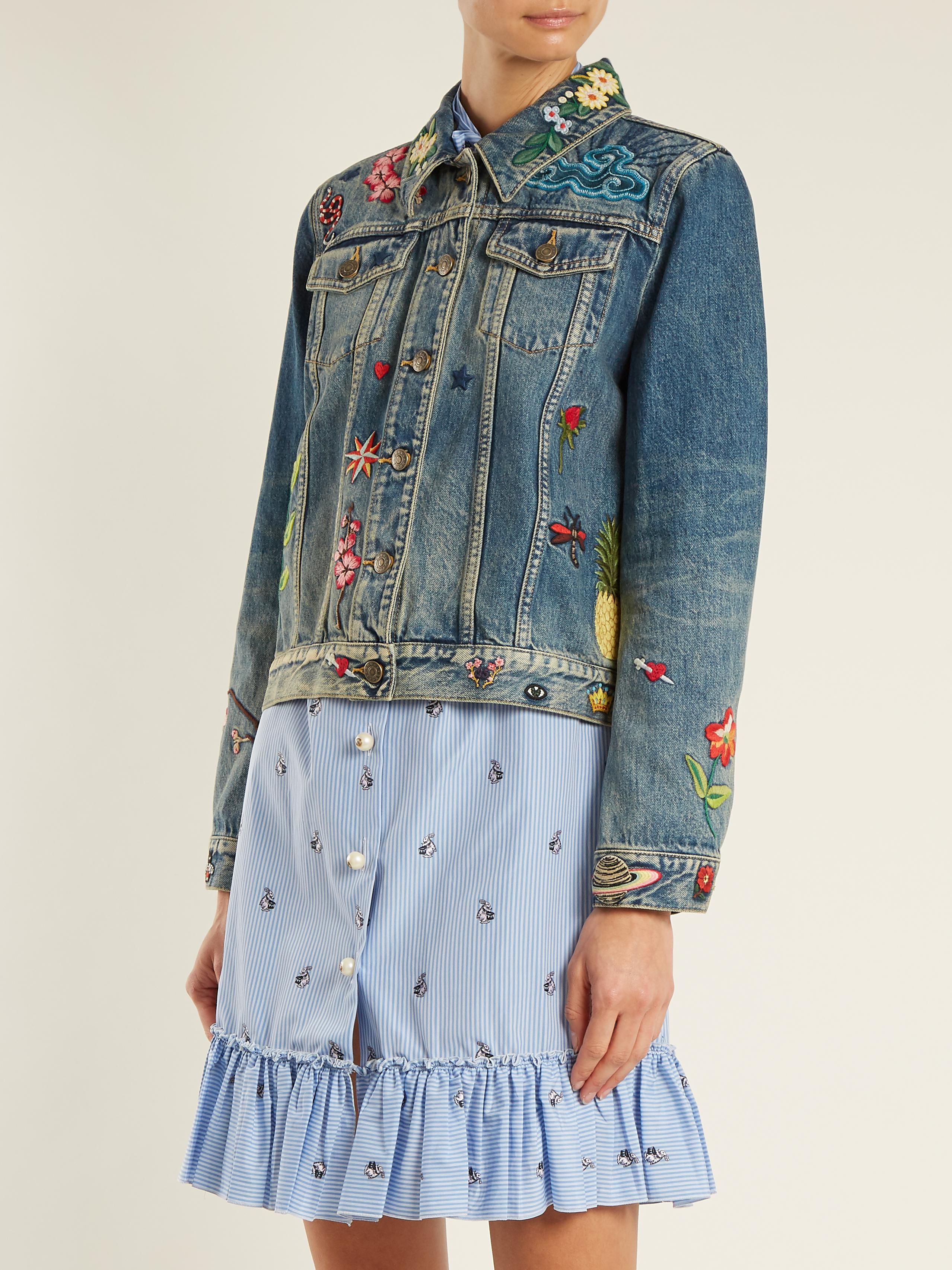 Gucci Floral-embroidered Denim Jacket 