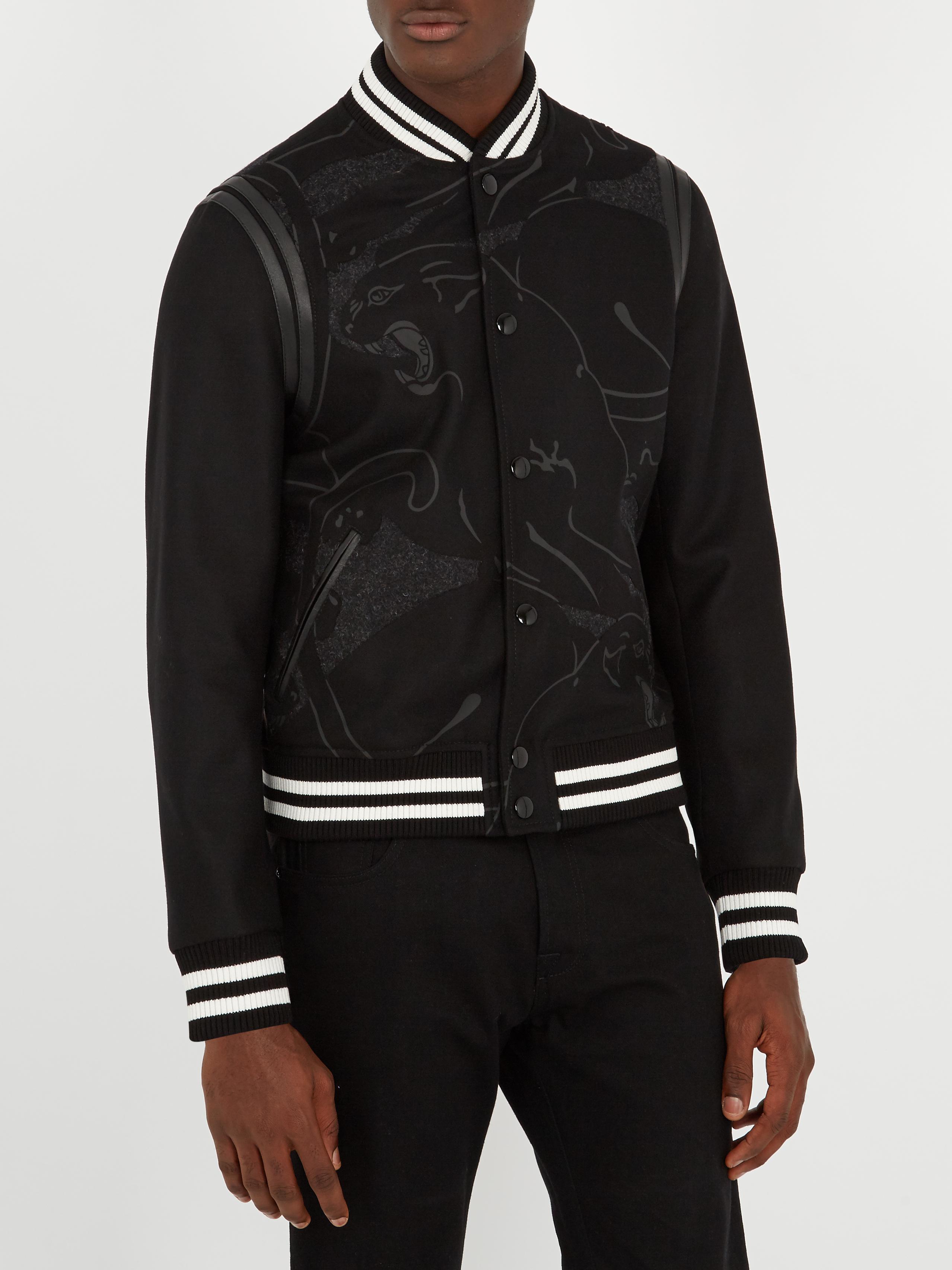 Valentino Panther-print Wool Varsity Jacket in Black for Men - Lyst
