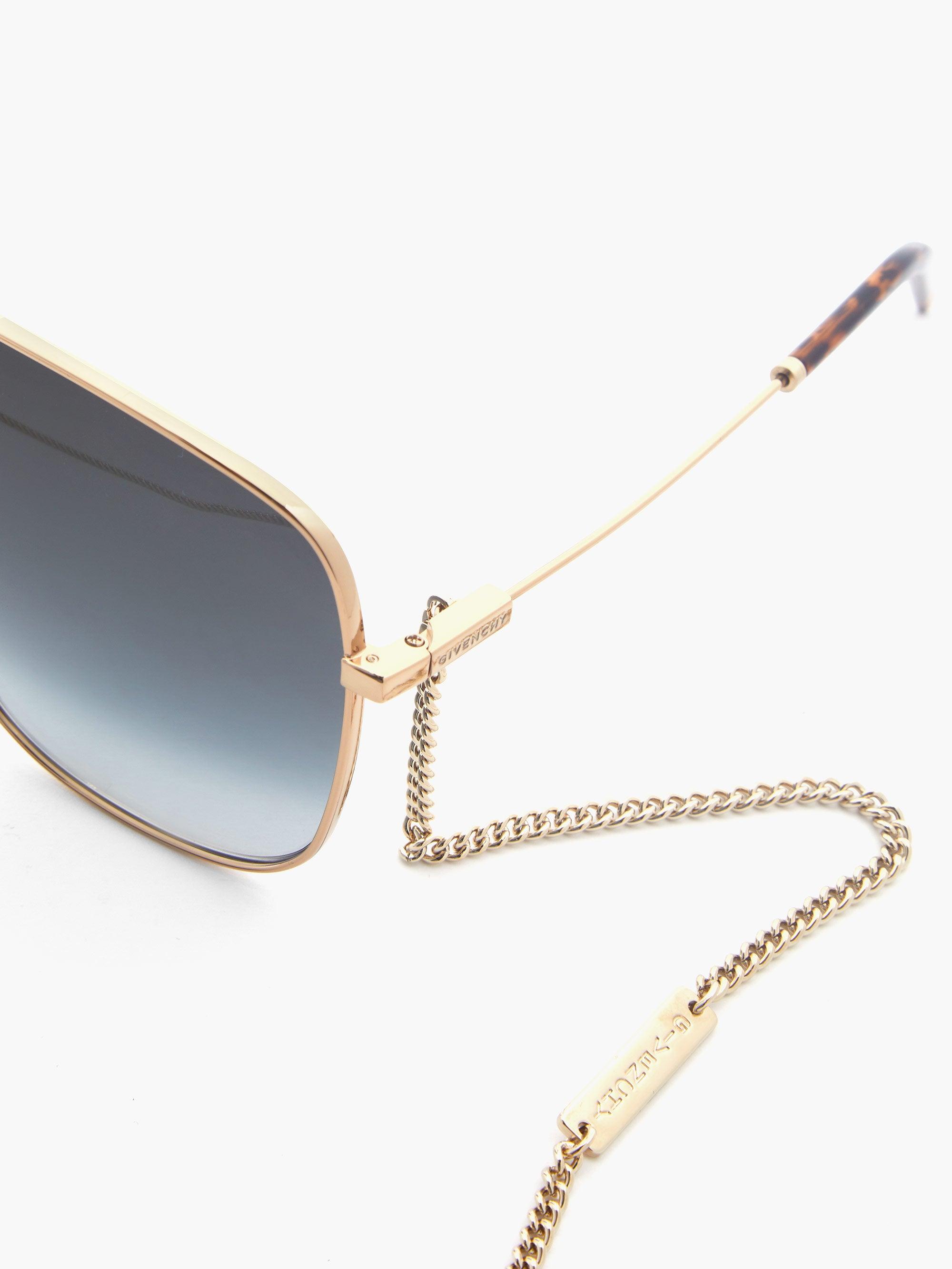 Givenchy Oversized-square Metal Sunglasses And Chain in Metallic | Lyst