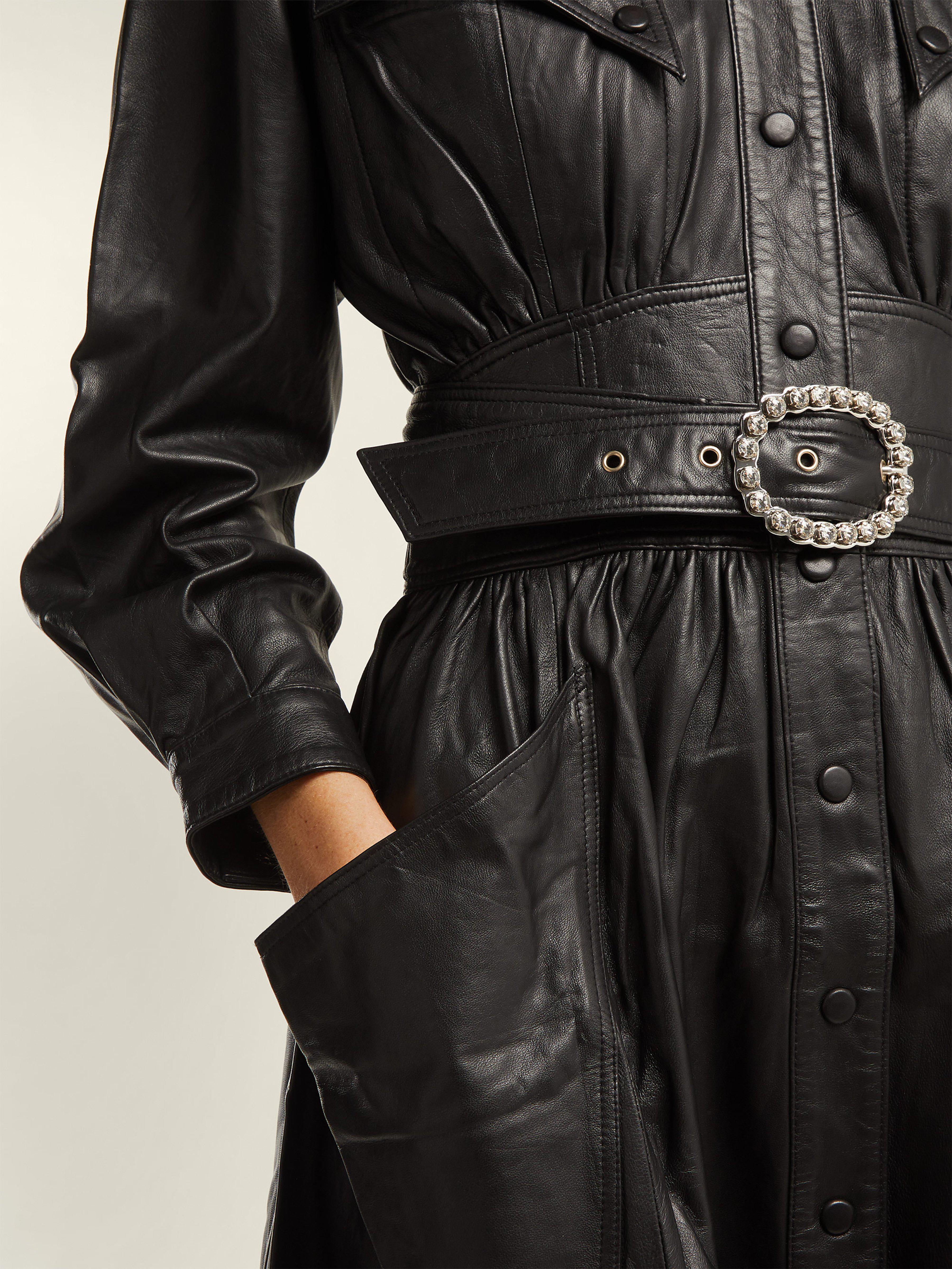 Dodo Bar Or Belted Leather Coat in Black - Lyst