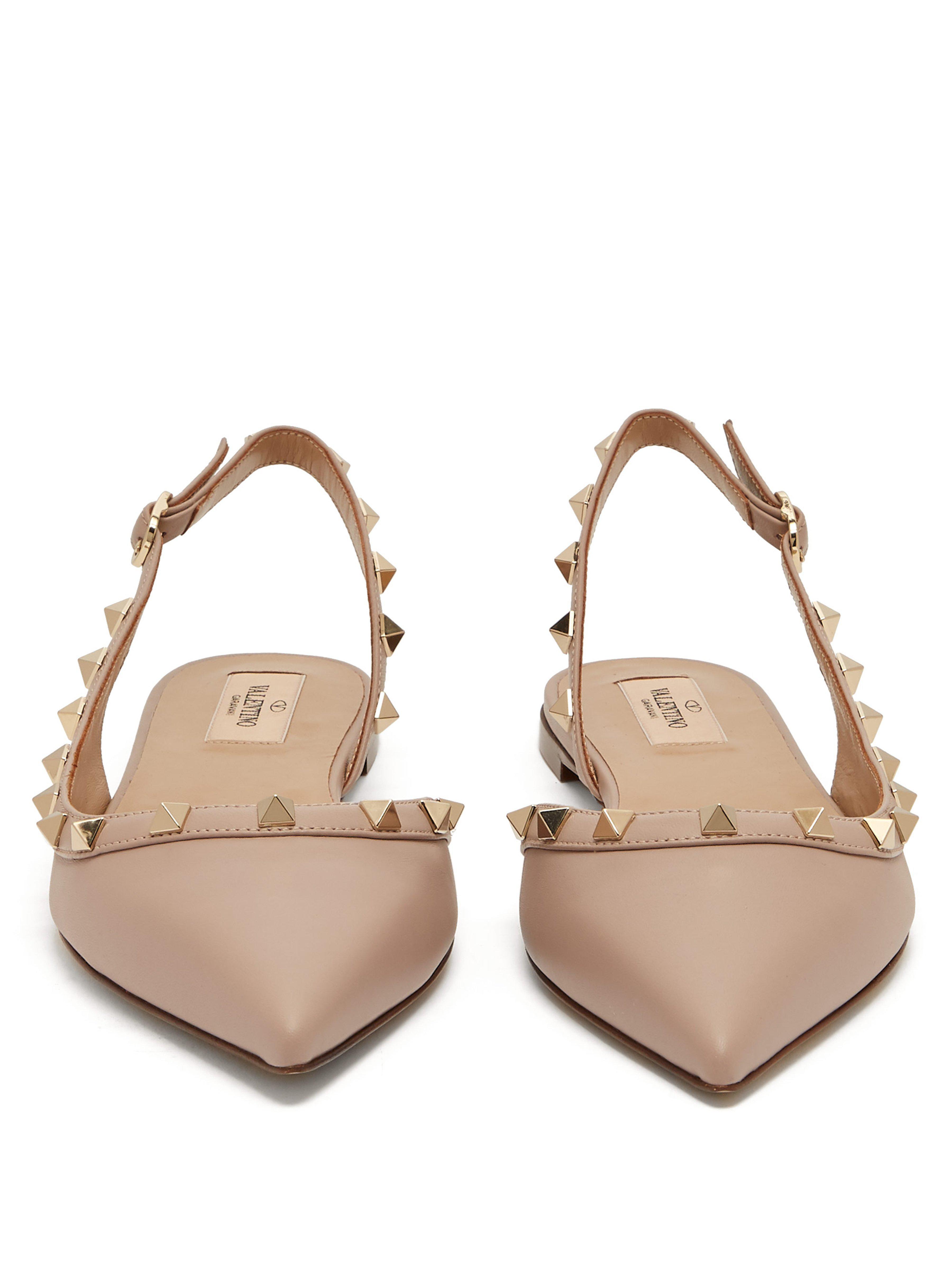 rockstud calfskin leather slingback ballet flat