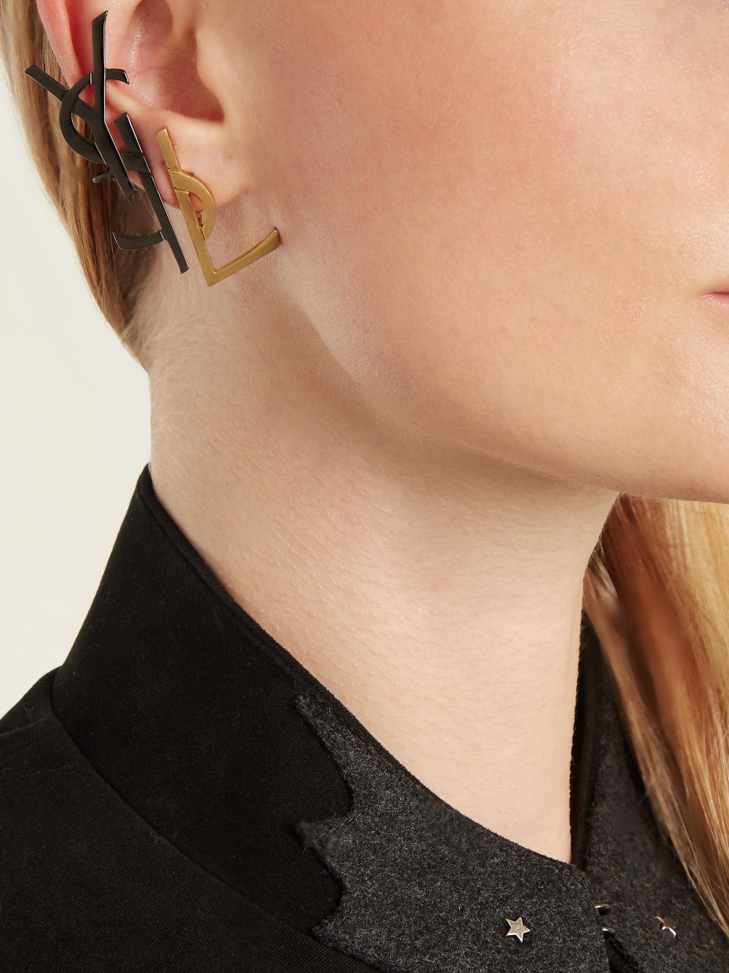 Saint Laurent Set Of Two Monogram Clip-on Earrings in Black | Lyst