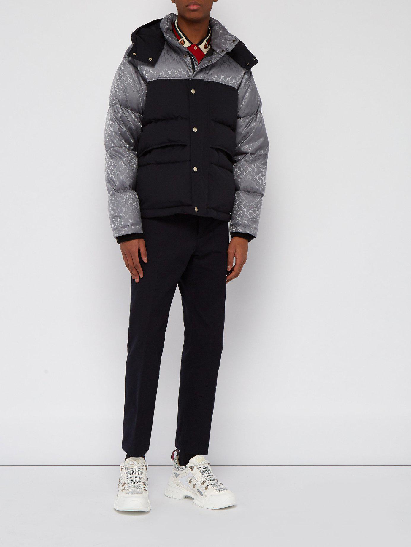 Gucci Logo Jacquard Down Filled Jacket in Black for Men | Lyst
