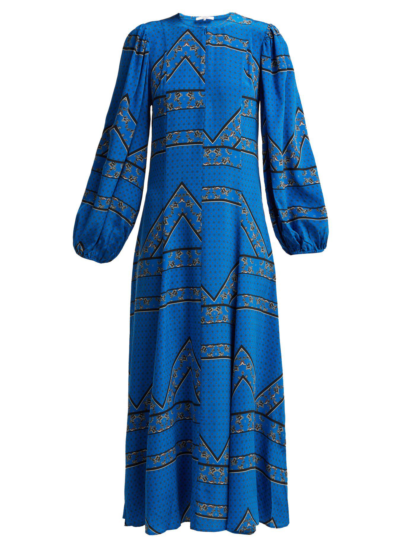 Ganni Cloverdale Printed Silk Maxi Dress in Blue | Lyst