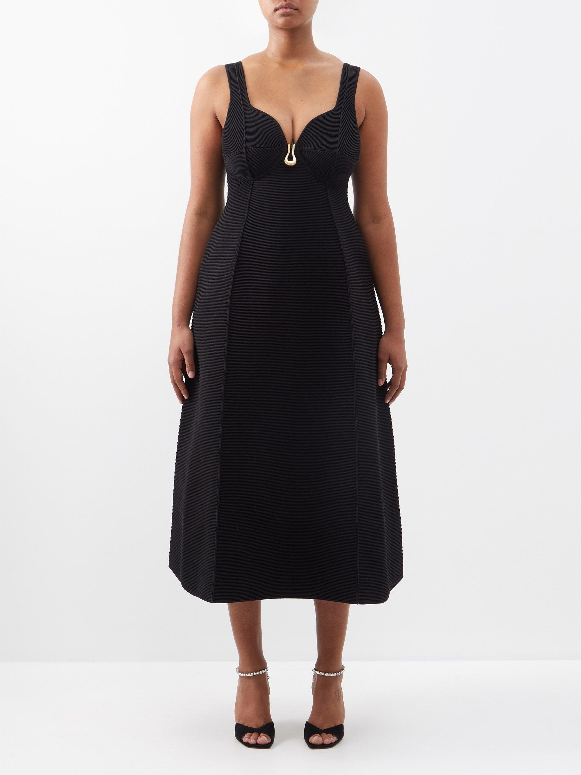 Aje. Sylvette Ribbedknit Midi Dress in Black Lyst