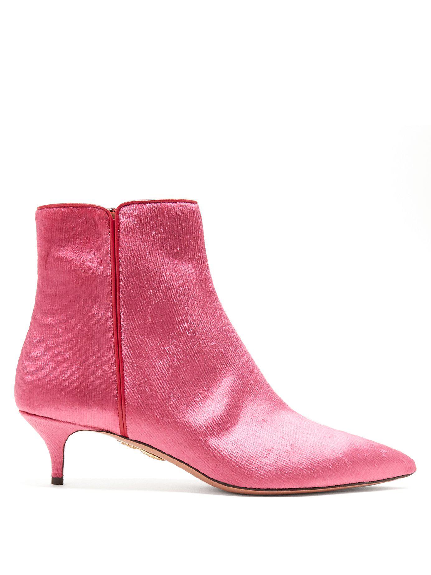 Aquazzura Quant 45 Velvet Ankle Boots in Pink - Lyst