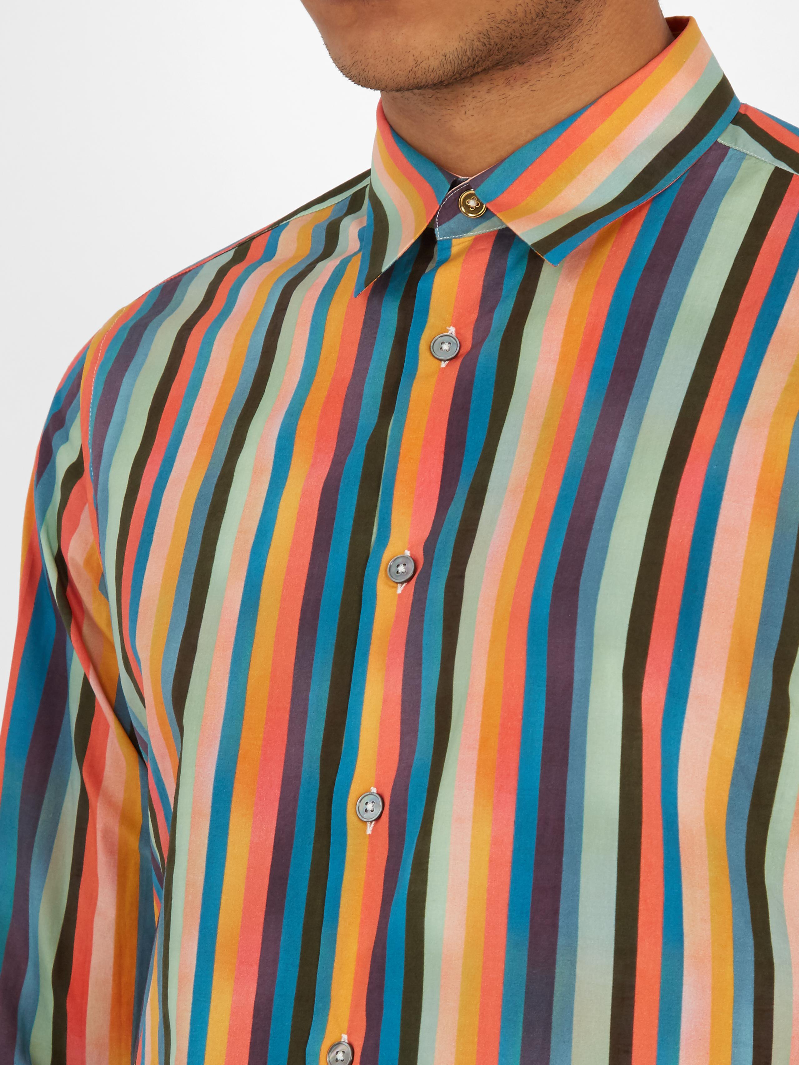 Paul Smith Artist Stripe-print Single-cuff Cotton Shirt in Blue 
