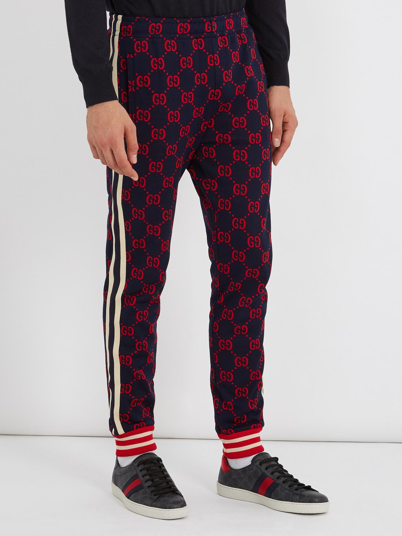 Gucci Gg-jacquard Slim-leg Cotton-jersey Track Pants in Blue for Men | Lyst