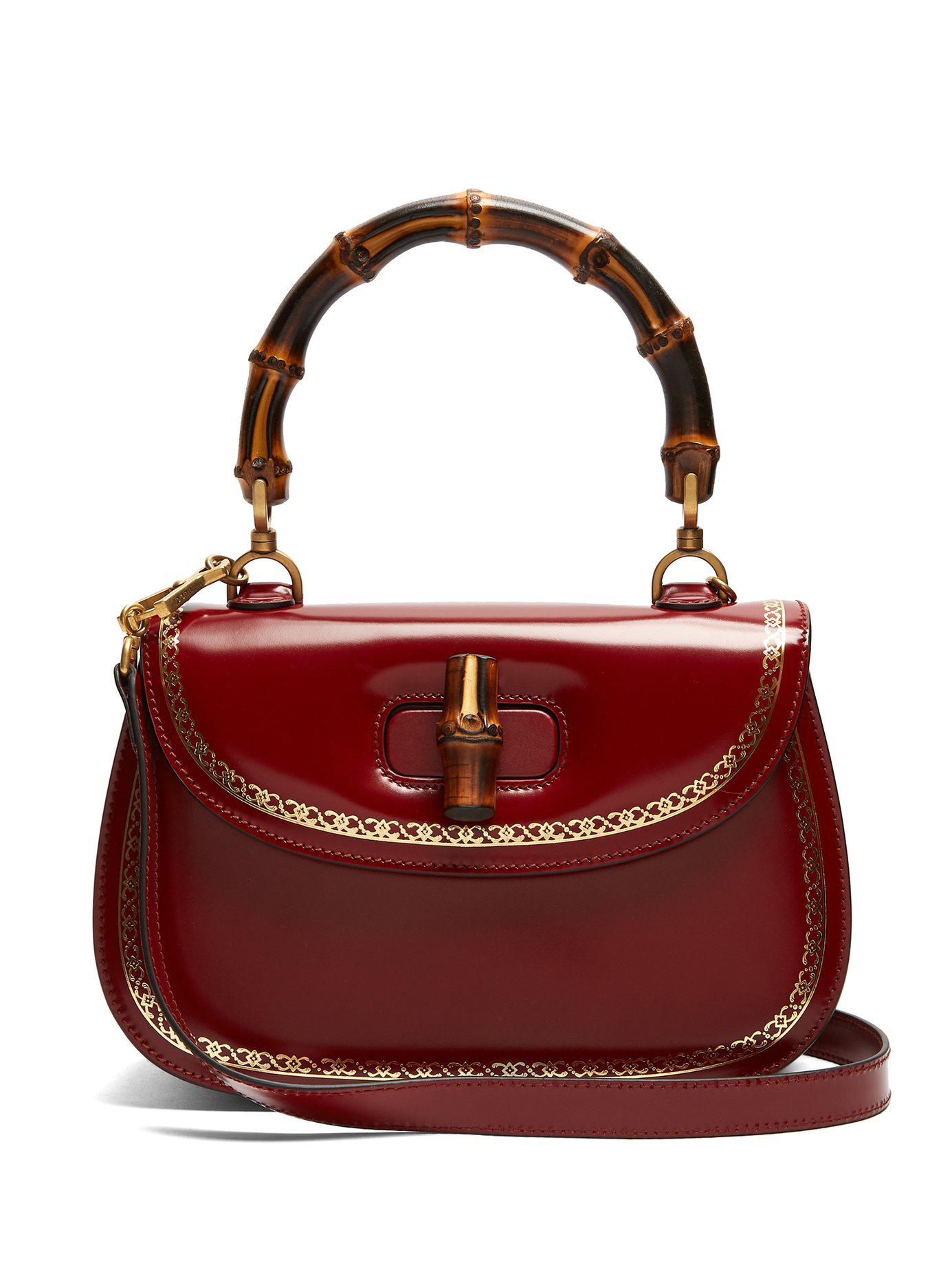 Gucci Bamboo-handle Leather Bag in Red - Lyst