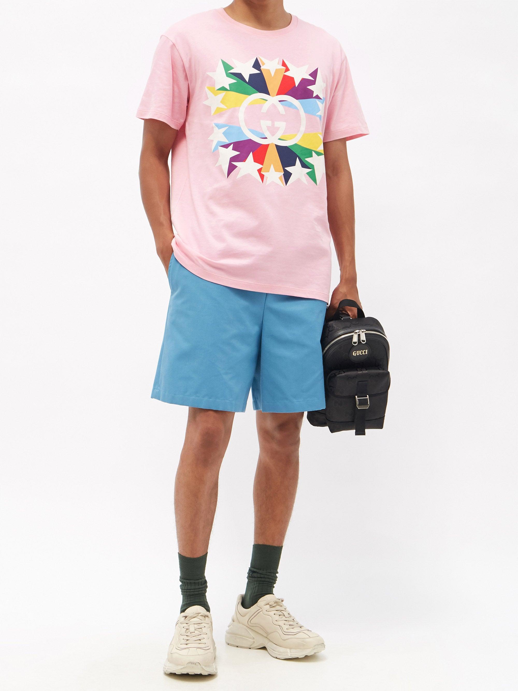 Gucci Rainbow Star-print Cotton-jersey T-shirt in Pink for Men | Lyst