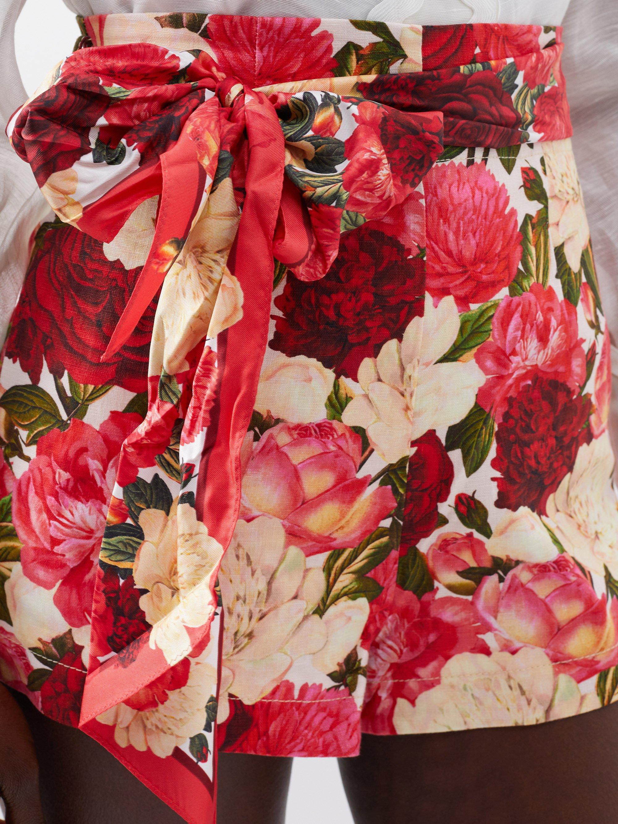 Red floral shorts sales