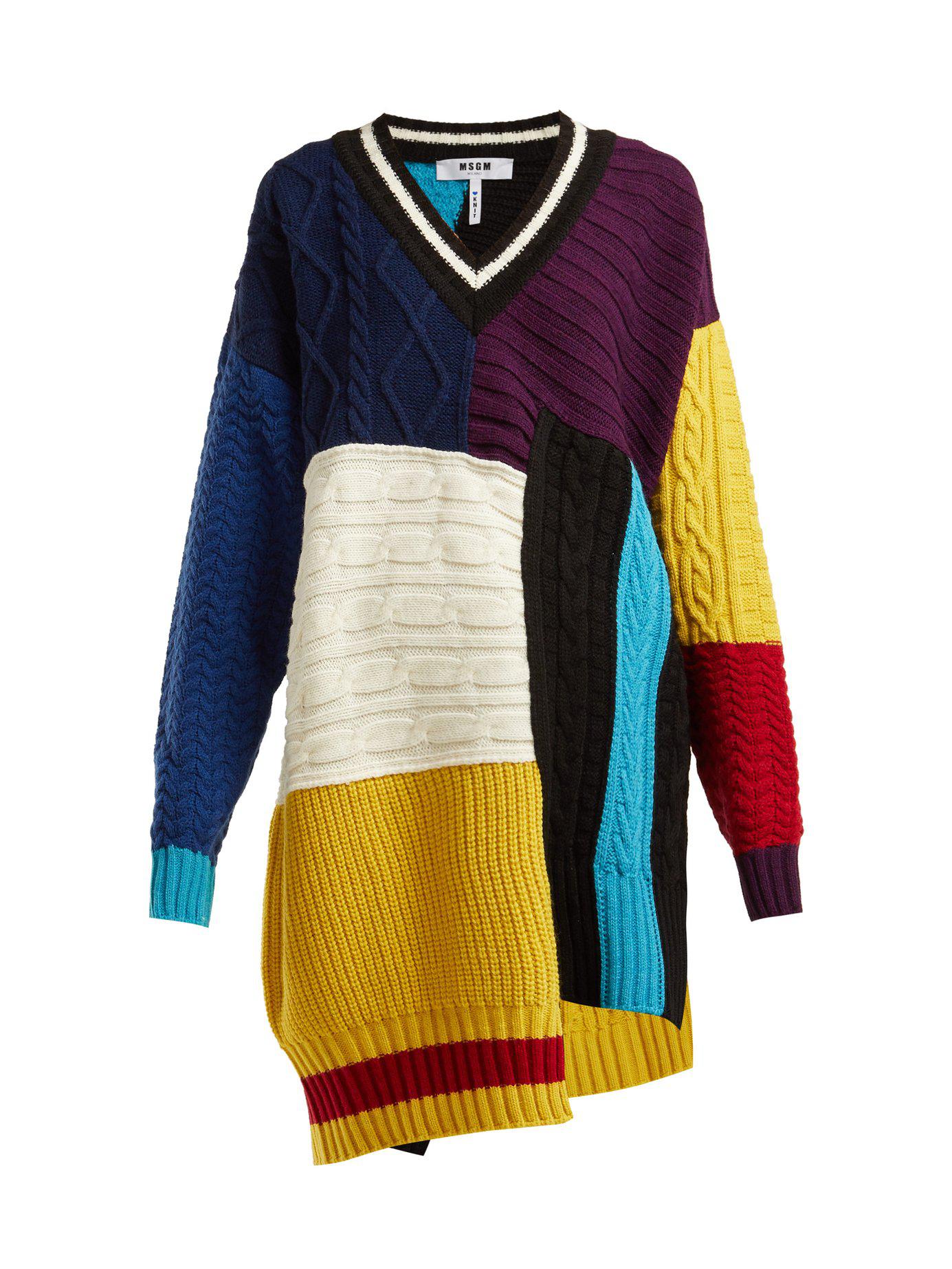 Women's Sweater Cable Knit Blue Patchwork Msgm ZwTXqdpxZ