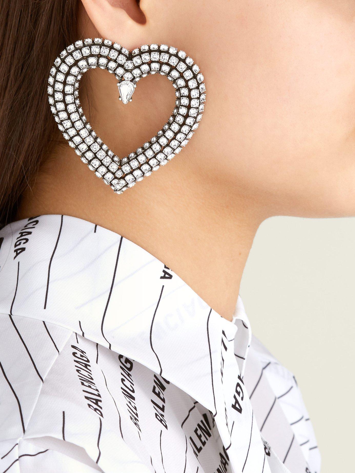 Balenciaga Heart Strass Earrings in Crystal (Metallic) Save 30 Lyst