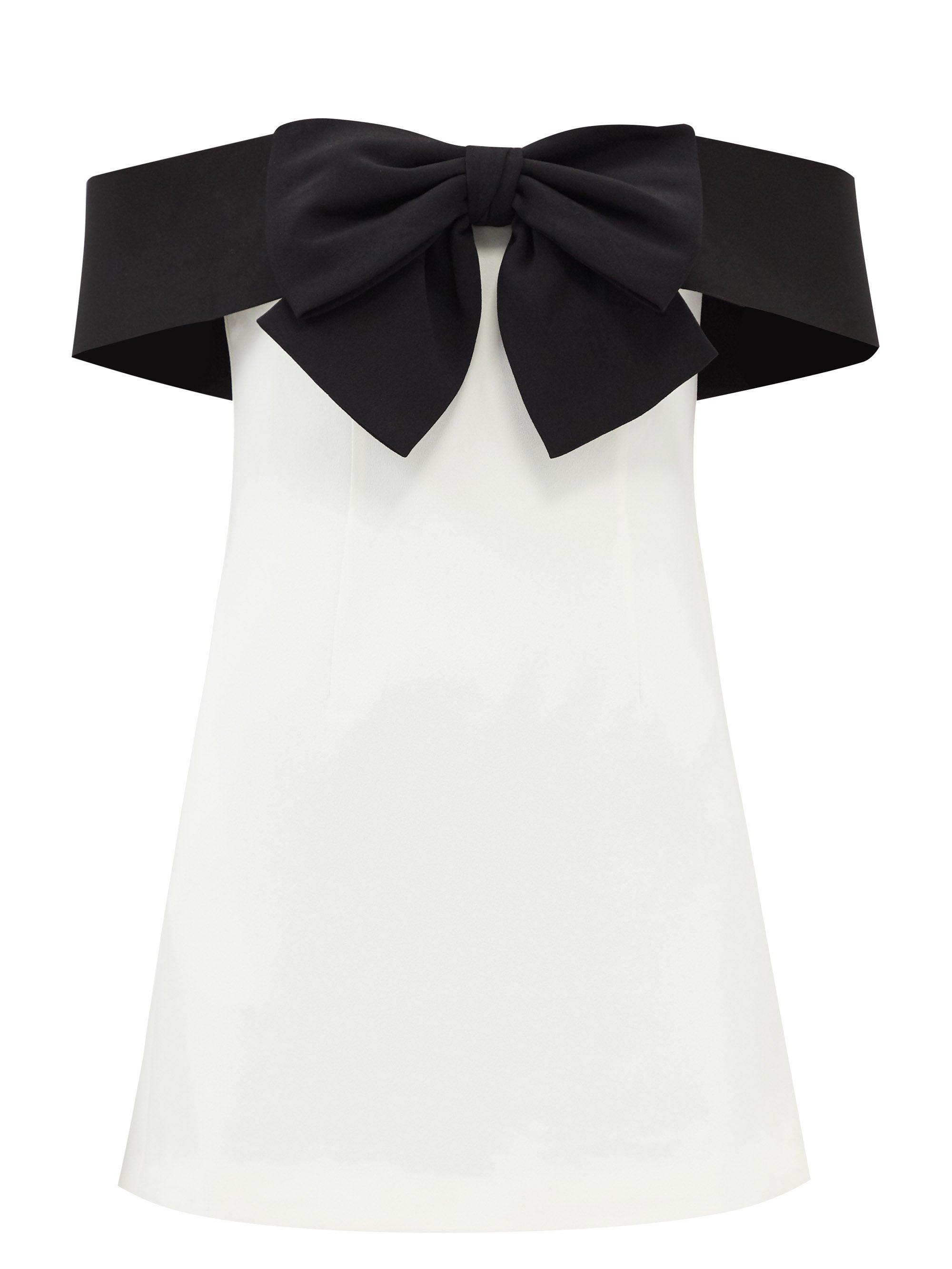 Self-Portrait Off-the-shoulder Bow-embellished Mini Dress in Black | Lyst