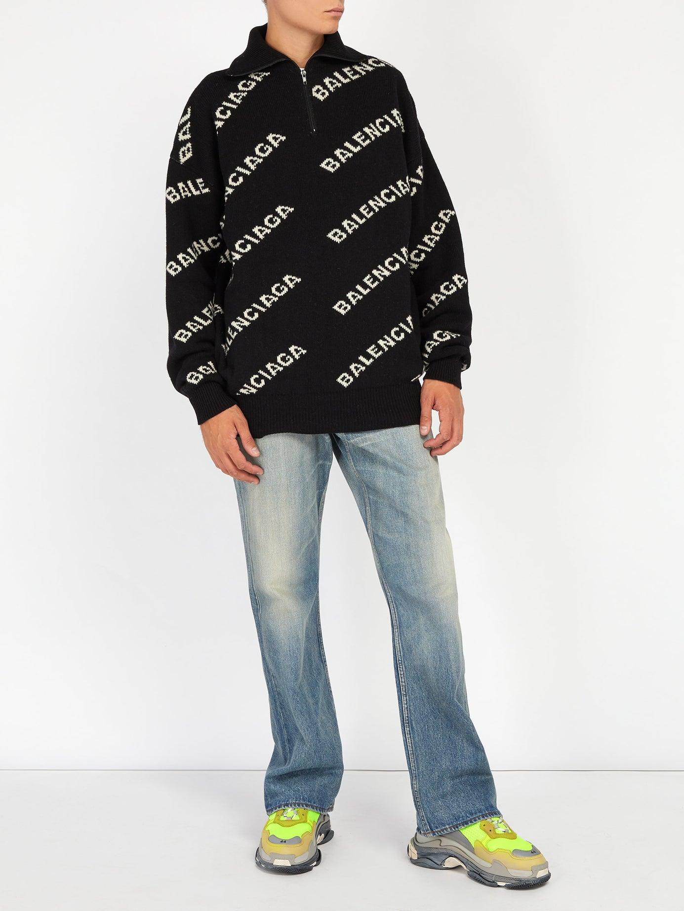 strømper kærlighed Ideel Balenciaga Intarsia-logo Half-zip Sweater in Black for Men | Lyst