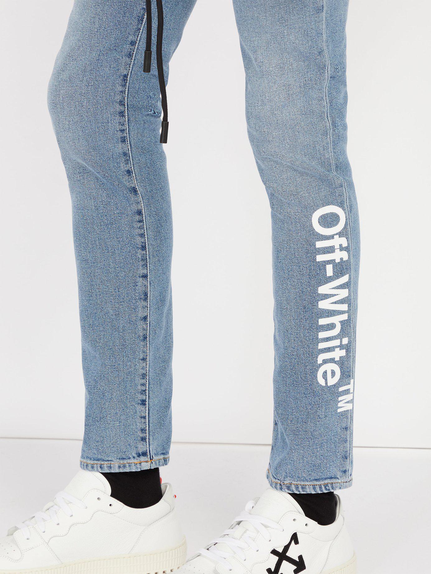 Off-White Diag-stripe Print Slim Fit Jeans - Blue