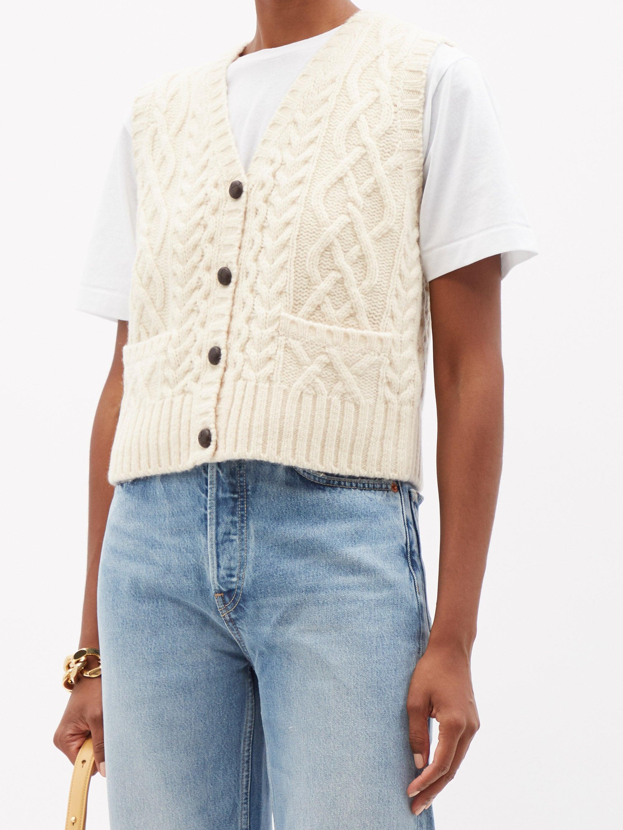 RE/DONE 50s Cable-knit Wool Sleeveless Cardigan in White | Lyst