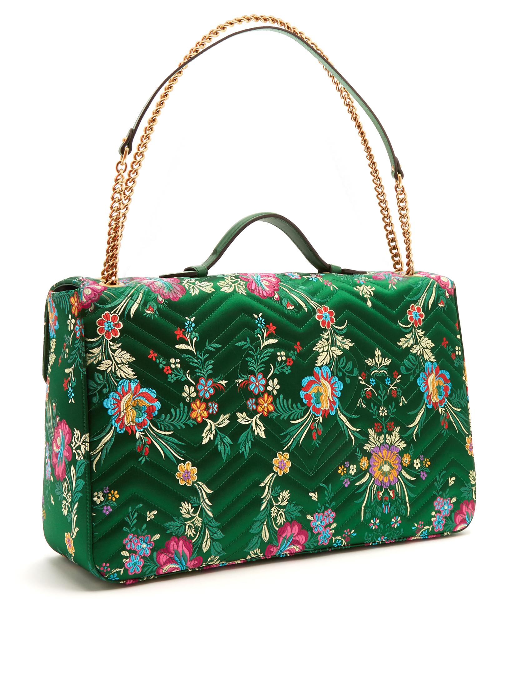 Gucci Satin Gg Marmont Maxi Floral-jacquard Shoulder Bag in Green - Lyst