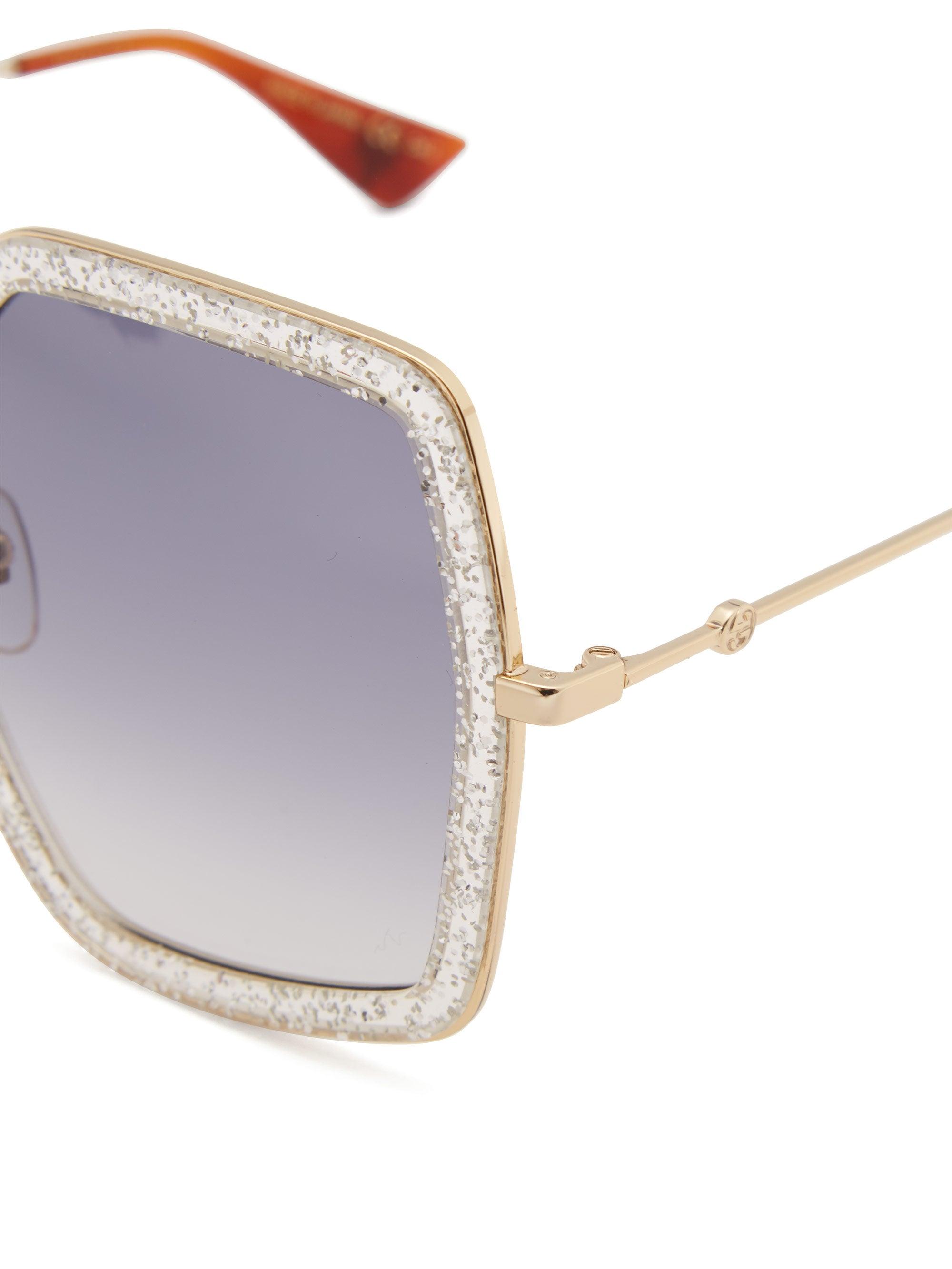 Gucci Hexagon Glitter-acetate Sunglasses in Metallic | Lyst
