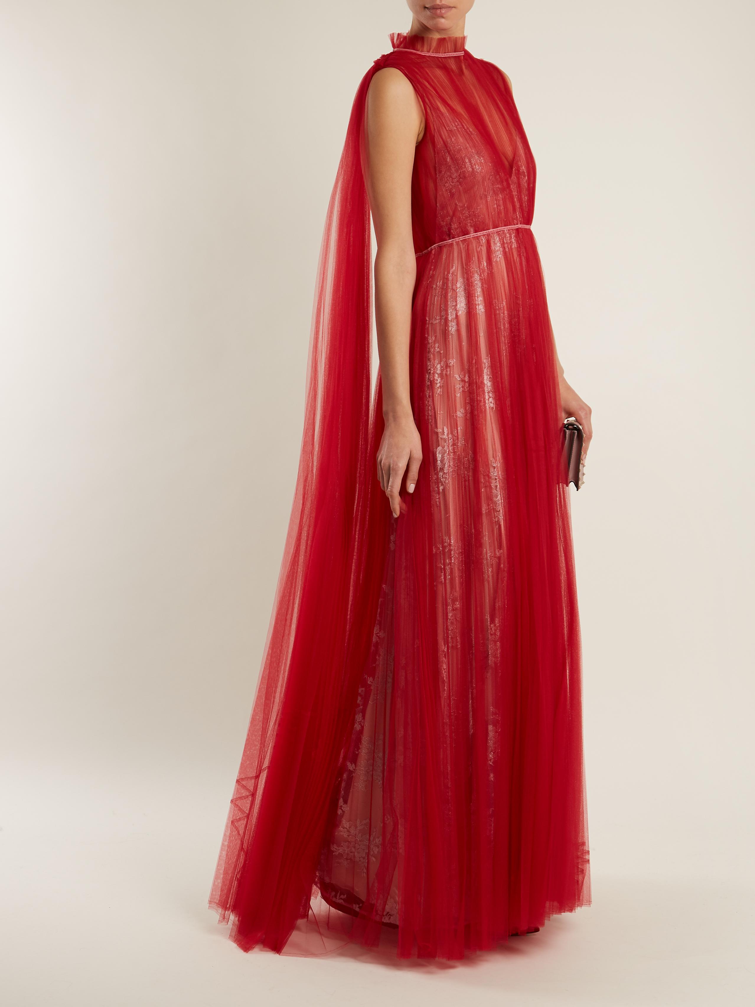 broderi defekt Tilfredsstille Valentino Sleeveless Tulle-overlay And Lace Gown in Red | Lyst