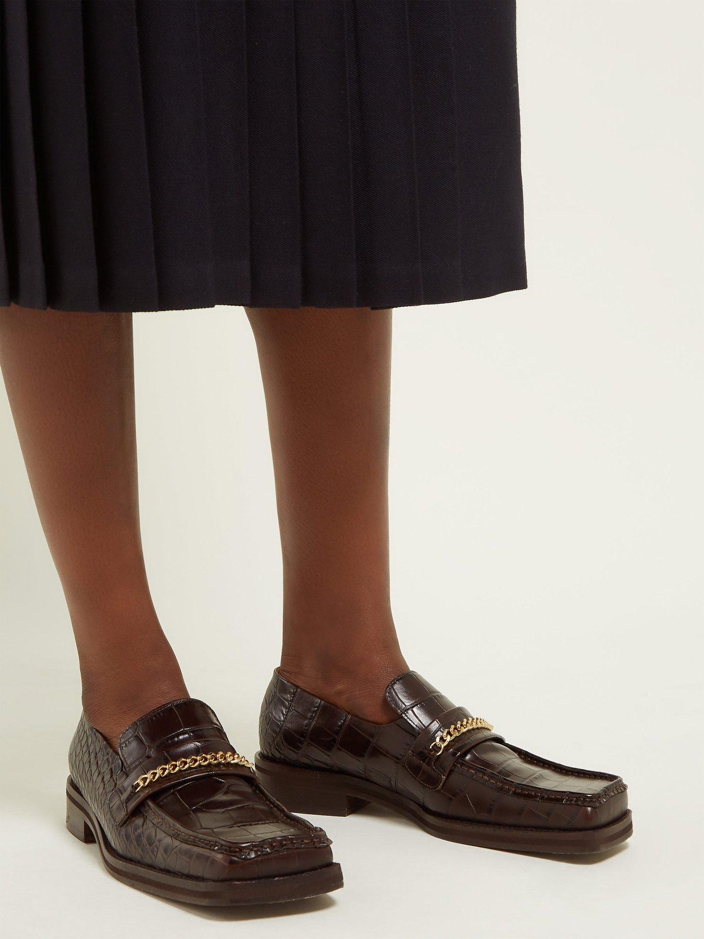 Martine Rose Square Toe Crocodile Effect Leather Loafers in Brown | Lyst