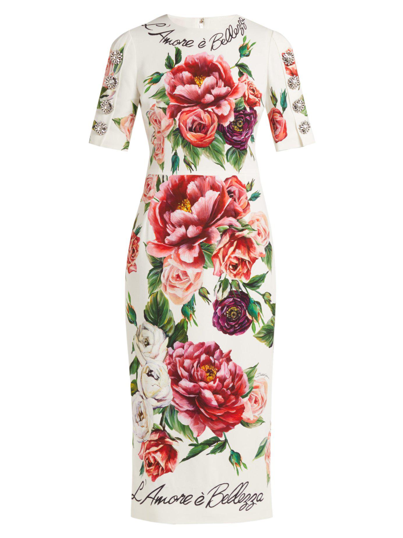Dolce & Gabbana L'amore E Bellezza Peony-print Cady Midi Dress - Lyst