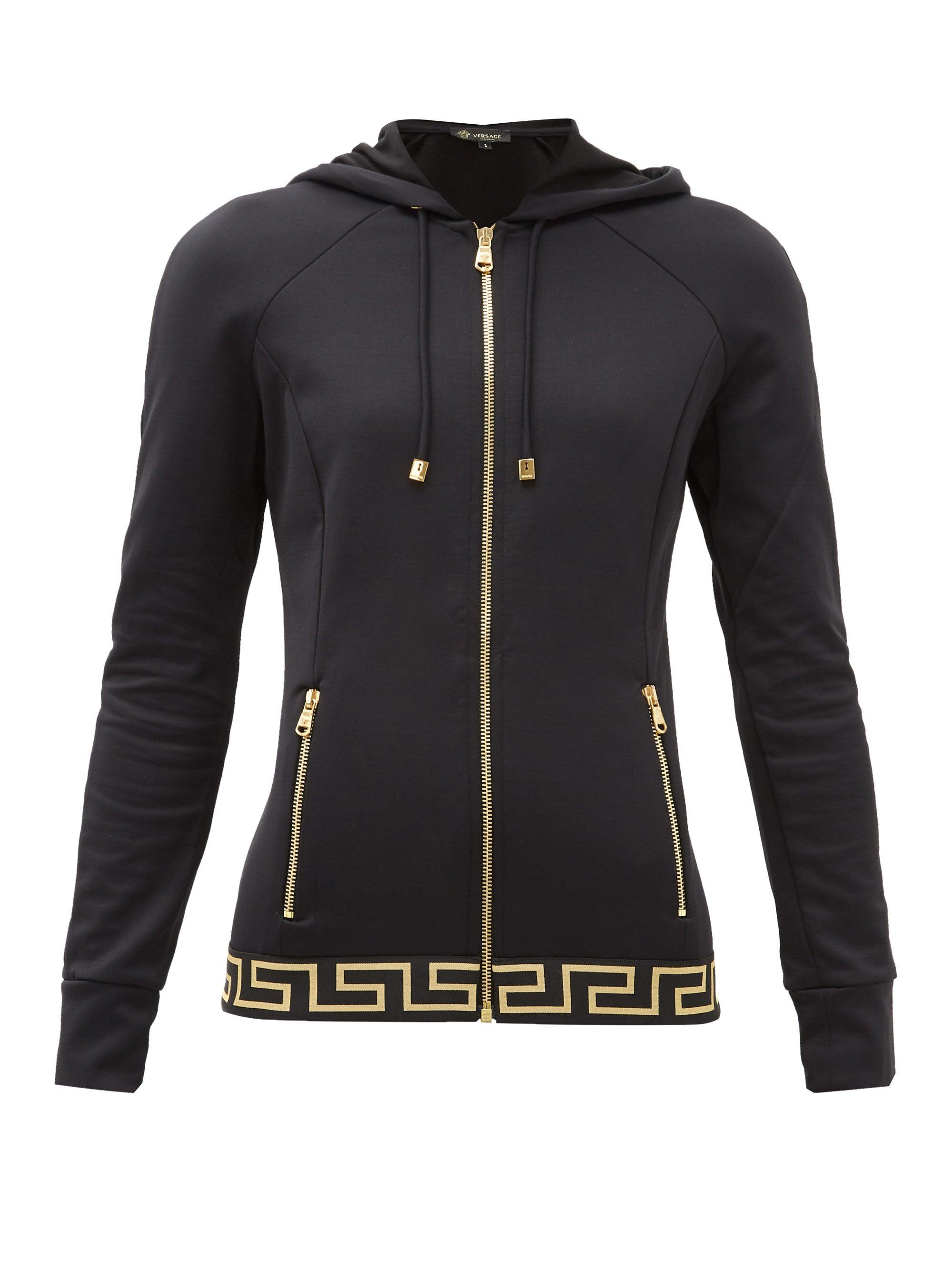 Versace Zip-up Tech-jersey Hooded Sweatshirt in Black - Lyst