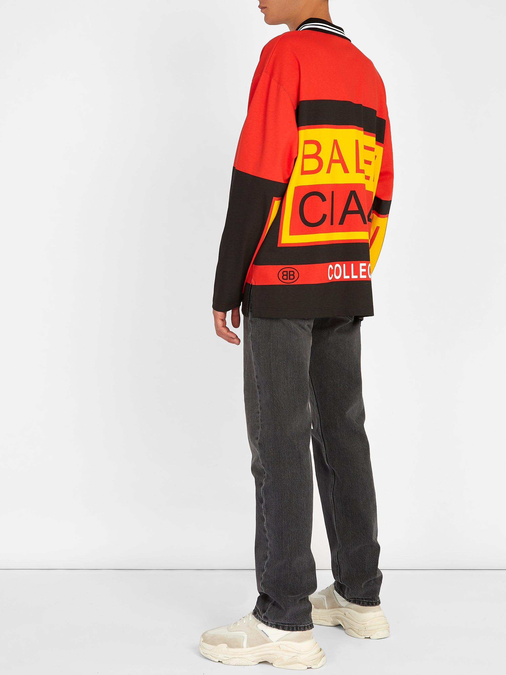 Balenciaga Long-sleeved Logo-print Cotton Polo Shirt in Orange for Men |  Lyst