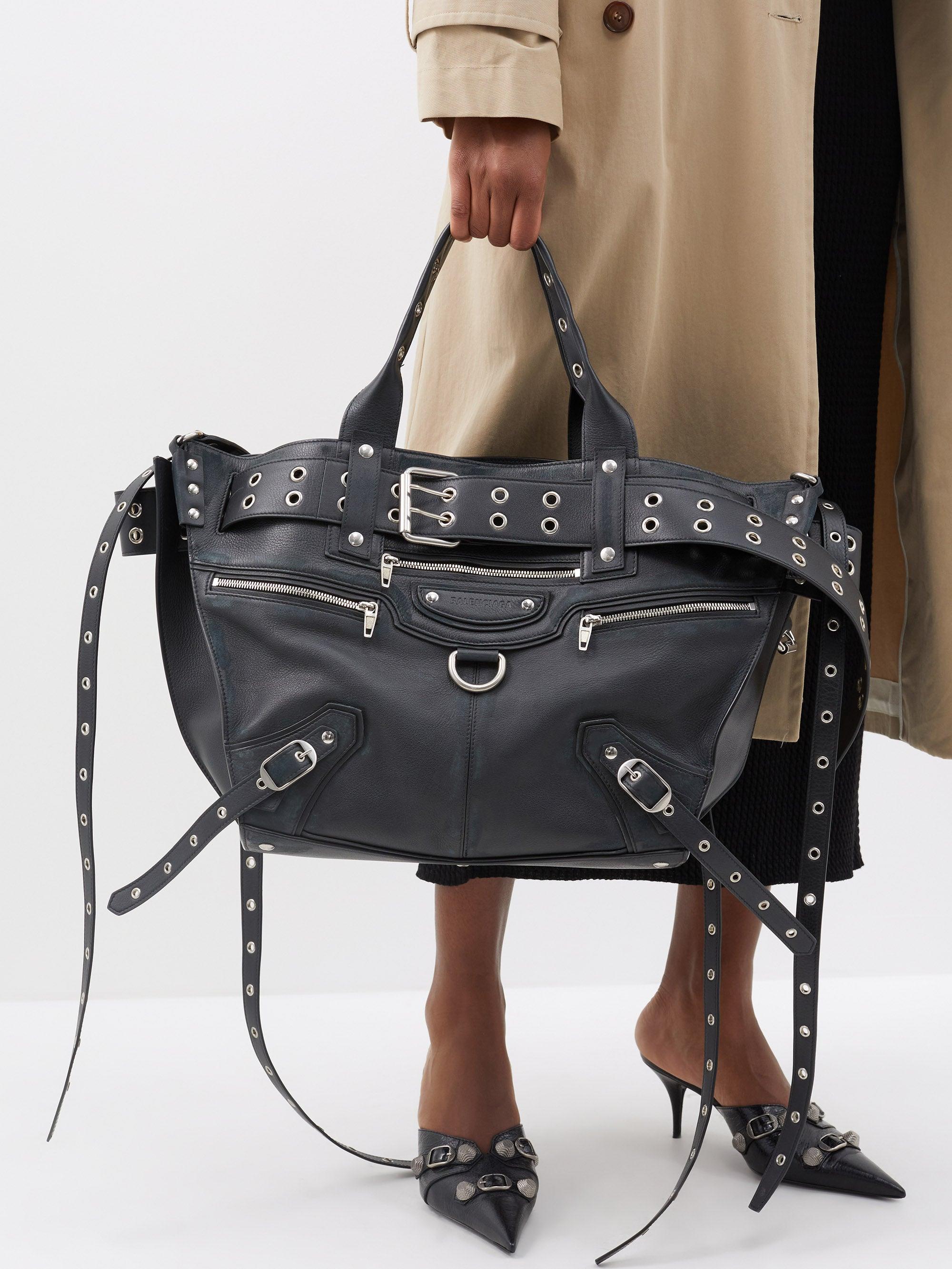 Balenciaga Emo Eyelet-embellished Leather Tote Bag in Black | Lyst