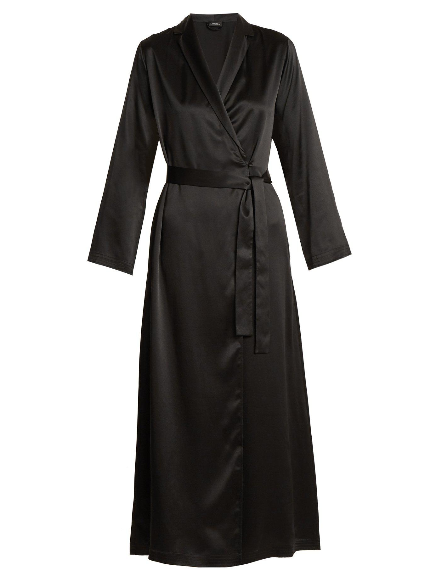 La Perla Silk-satin Robe in Black - Lyst